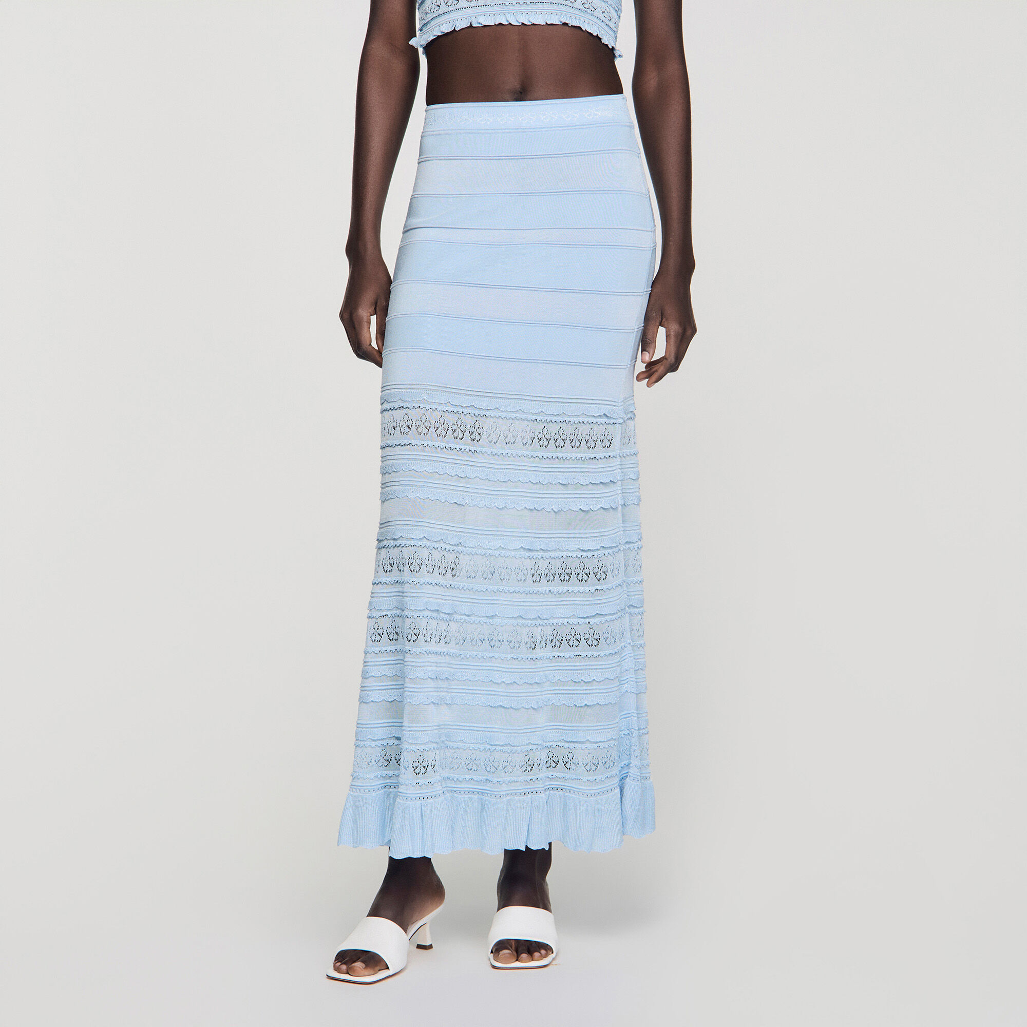 Pointelle knit maxi skirt