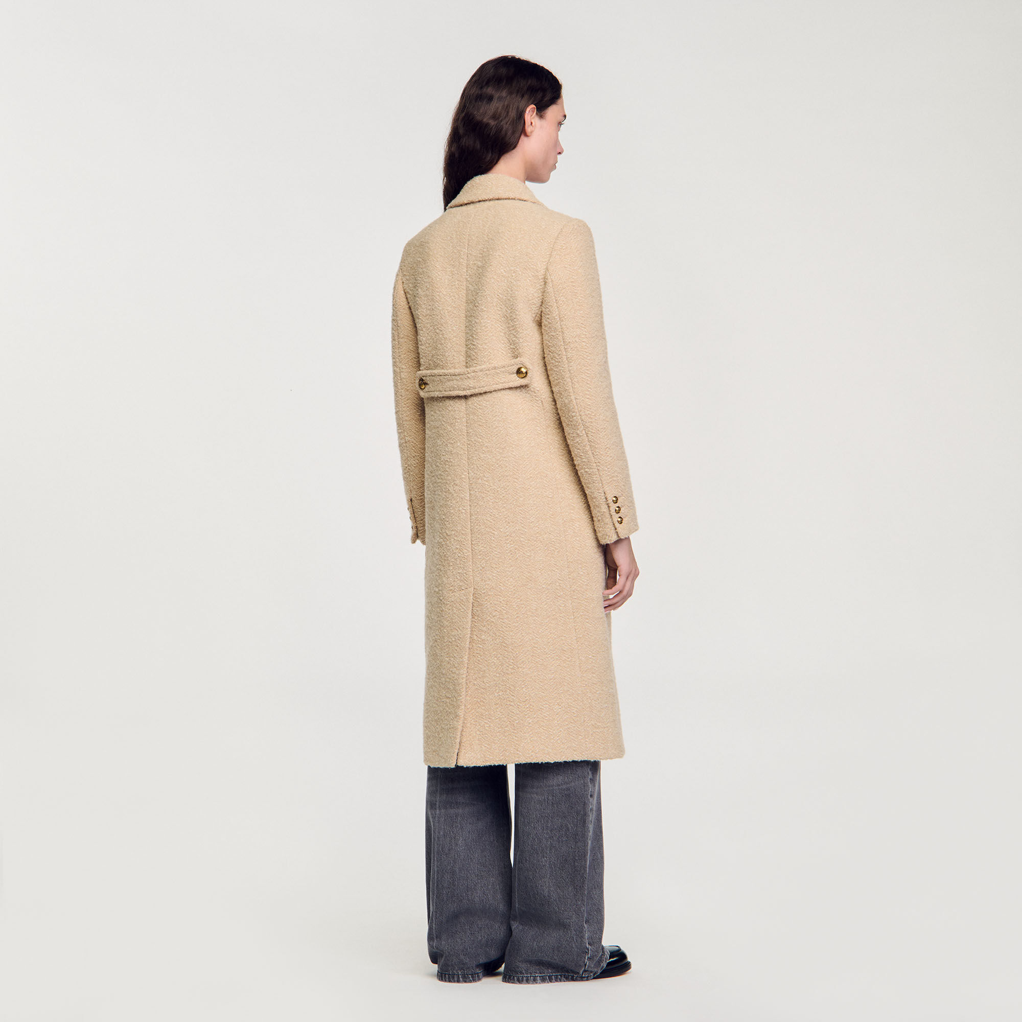 Long double-breasted coat white / beige For Women | Sandro Paris
