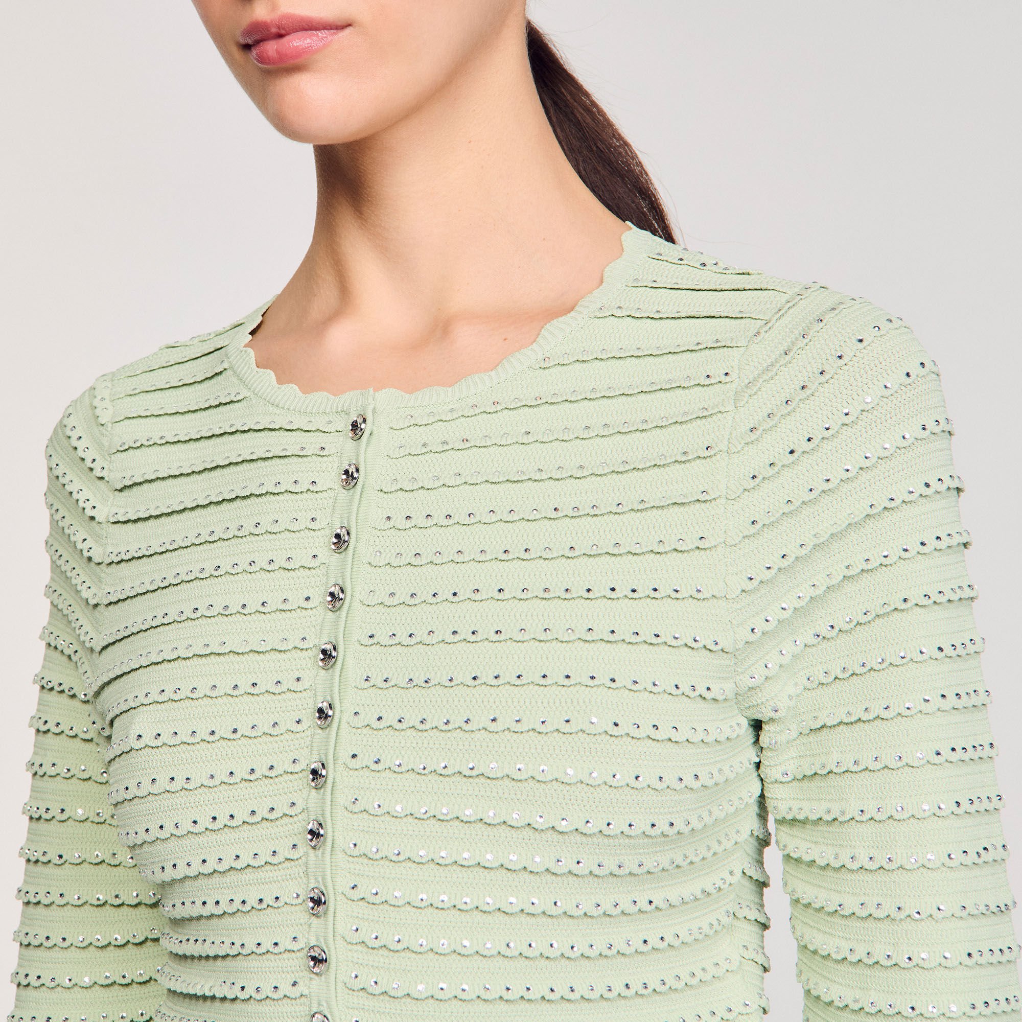 Rhinestone cardigan green For Women | Sandro Paris Rhinestone cardigan green For Women | Sandro Paris