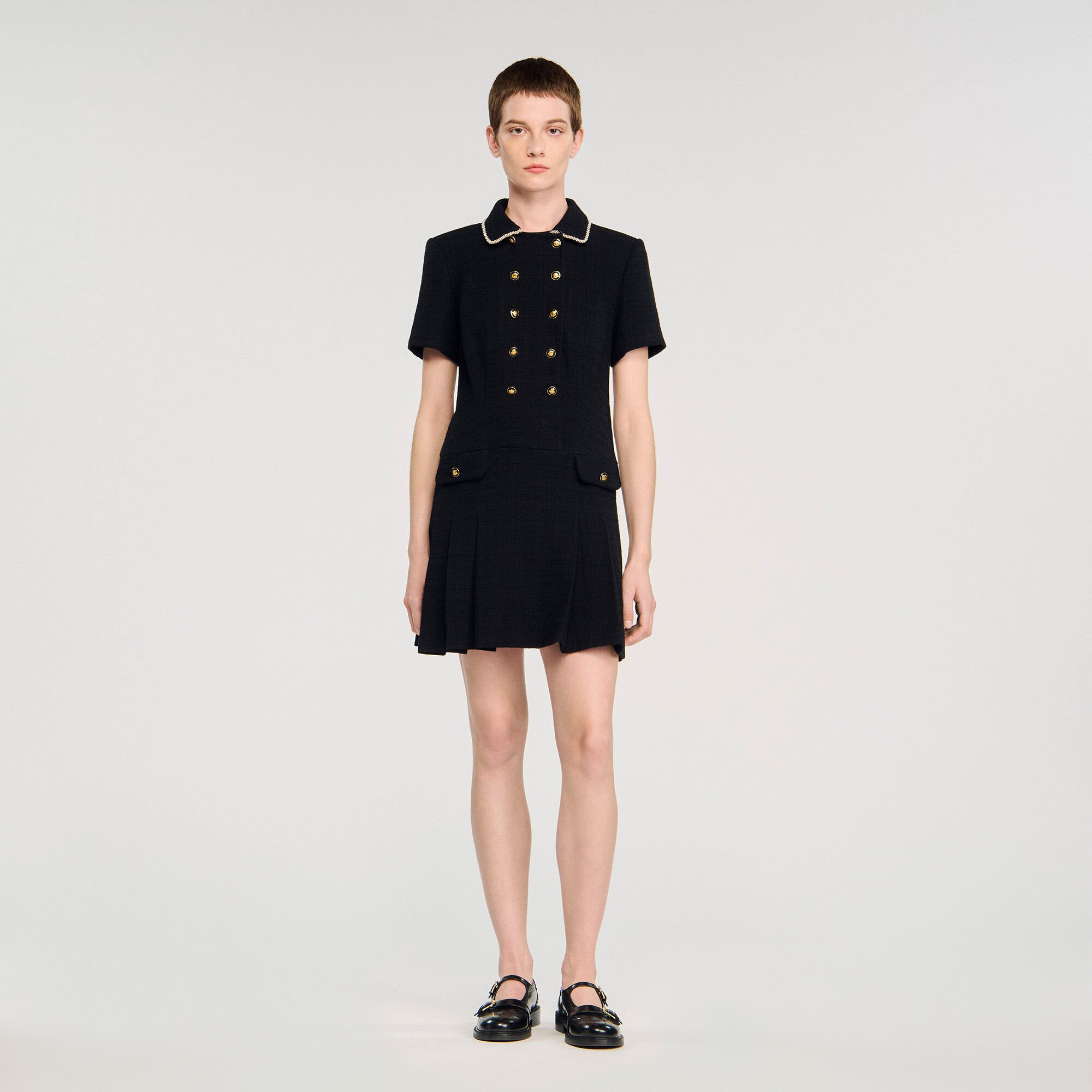 Short buttoned tweed dress