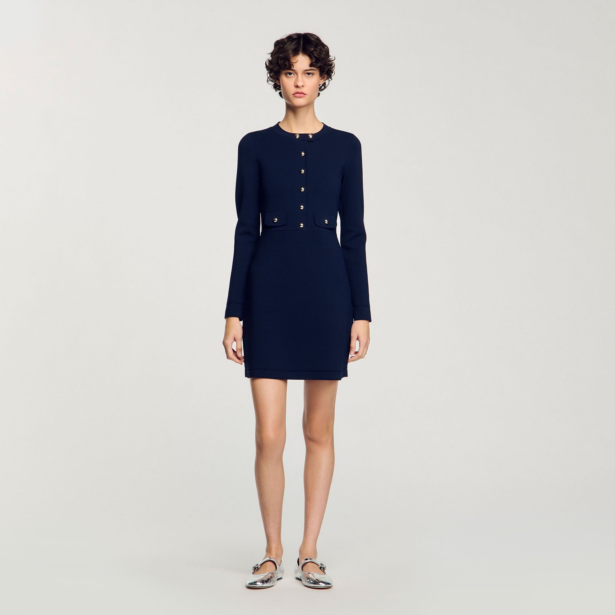 Short button-up knit dress