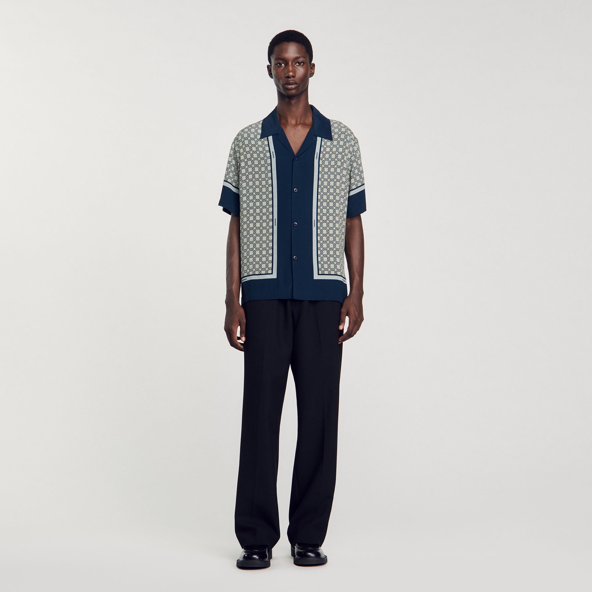 Short-sleeved patterned shirt blue for Men | Sandro Paris