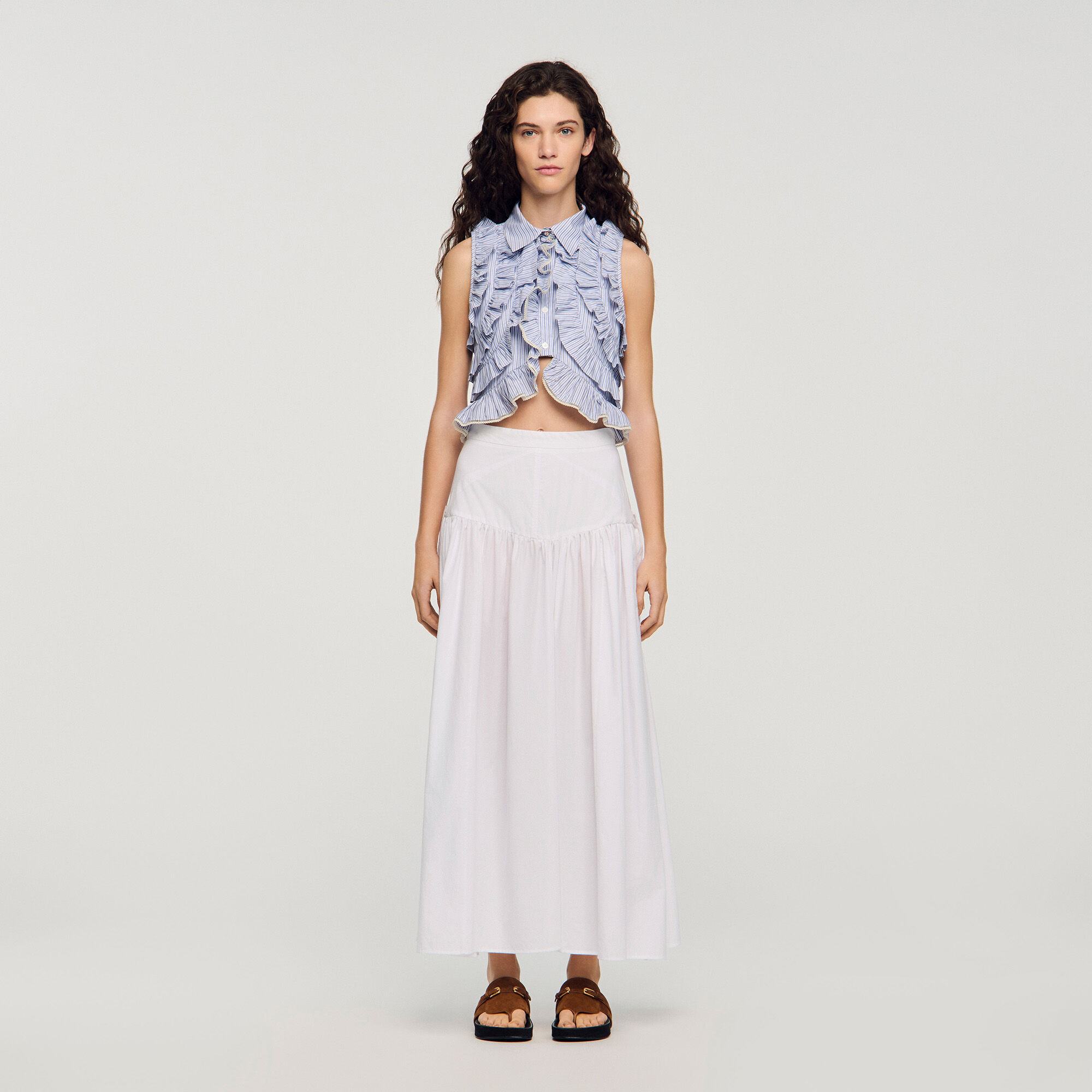 Long poplin skirt with ties