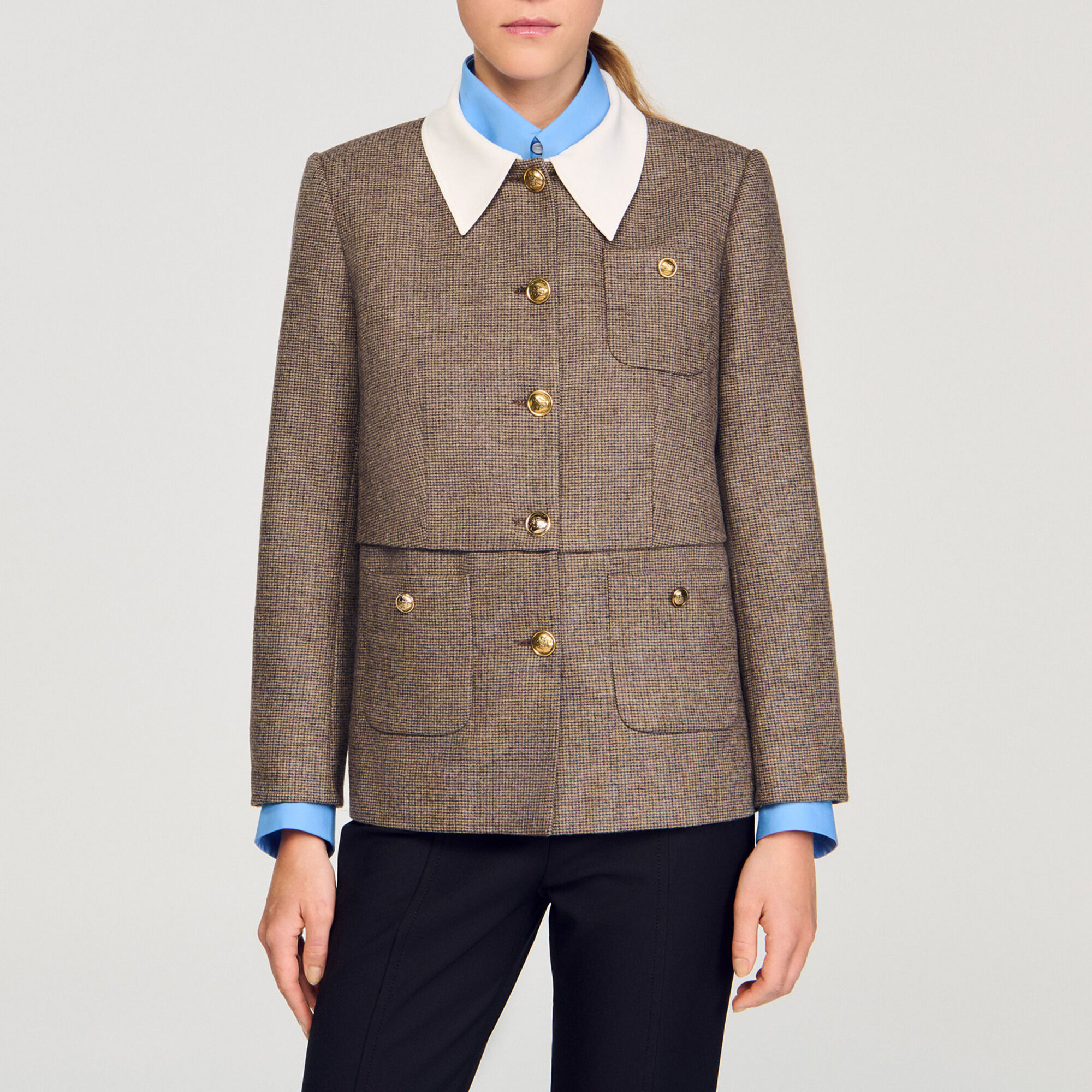 Houndstooth suit jacket brown For Women | Sandro Paris