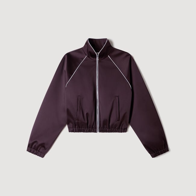 Cropped embroidered satin jacket