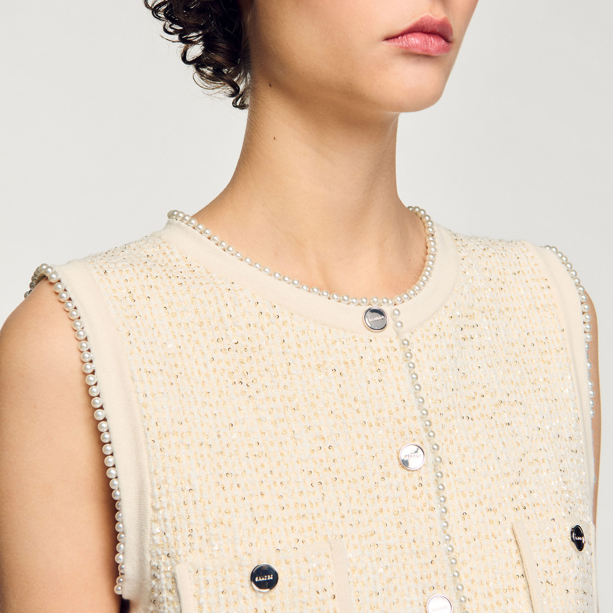 Decorative tweed waistcoat white / beige For Women | Sandro