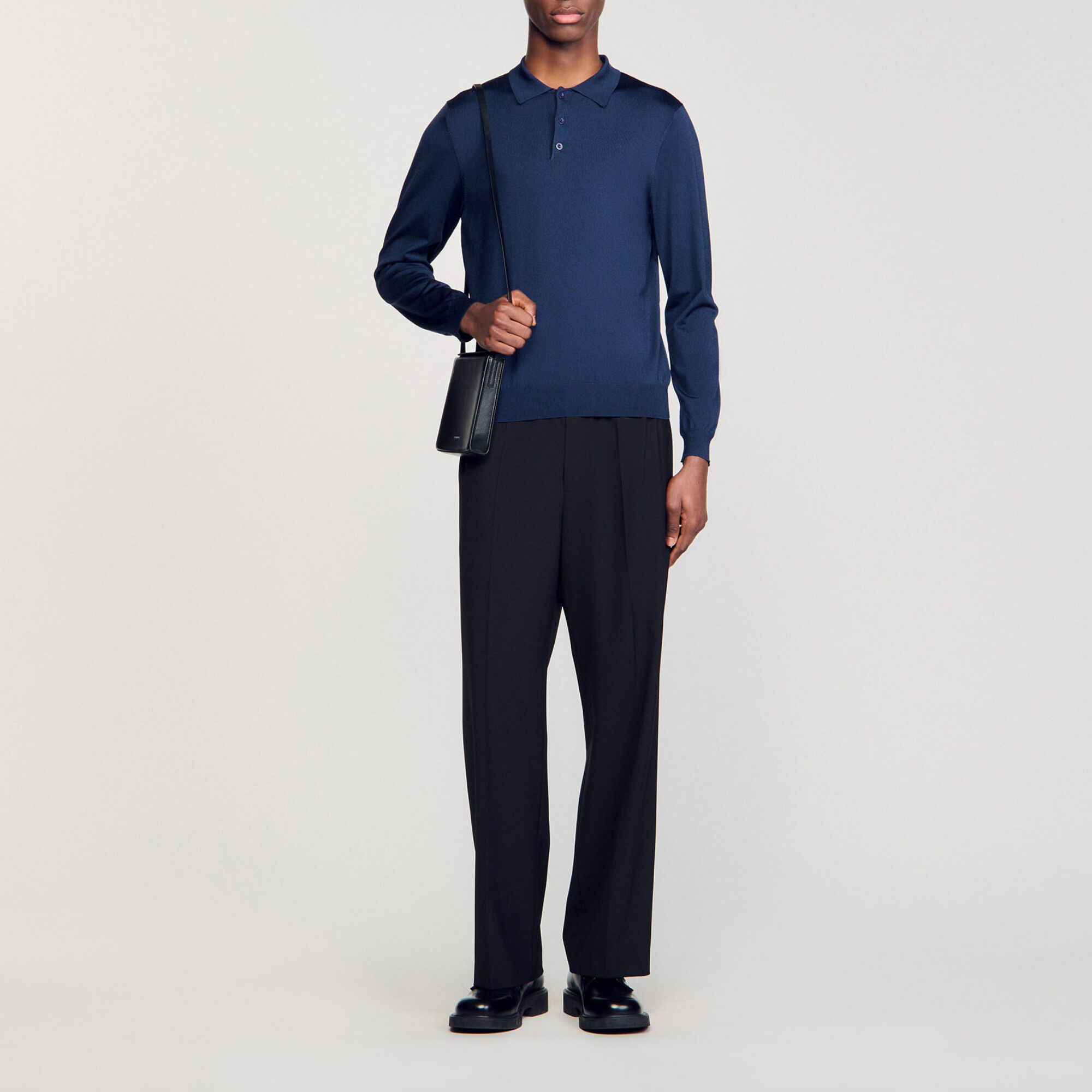 Rib knit polo shirt