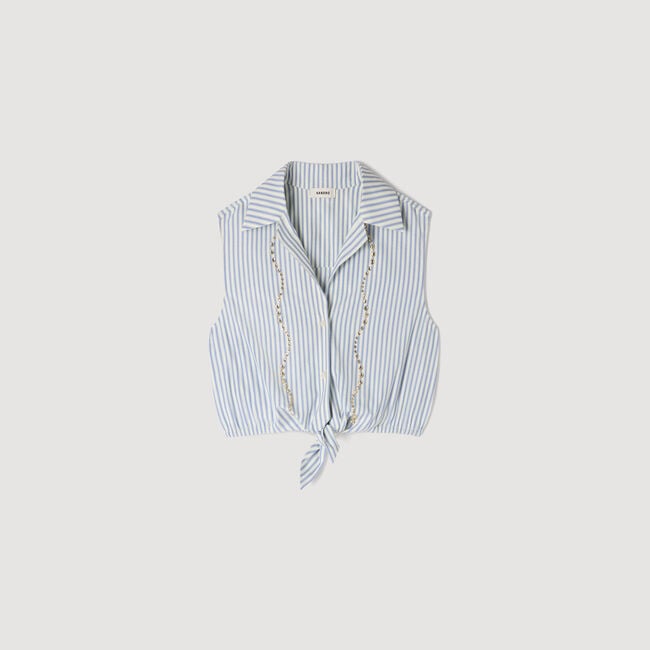 Cropped striped rhinestone shirt