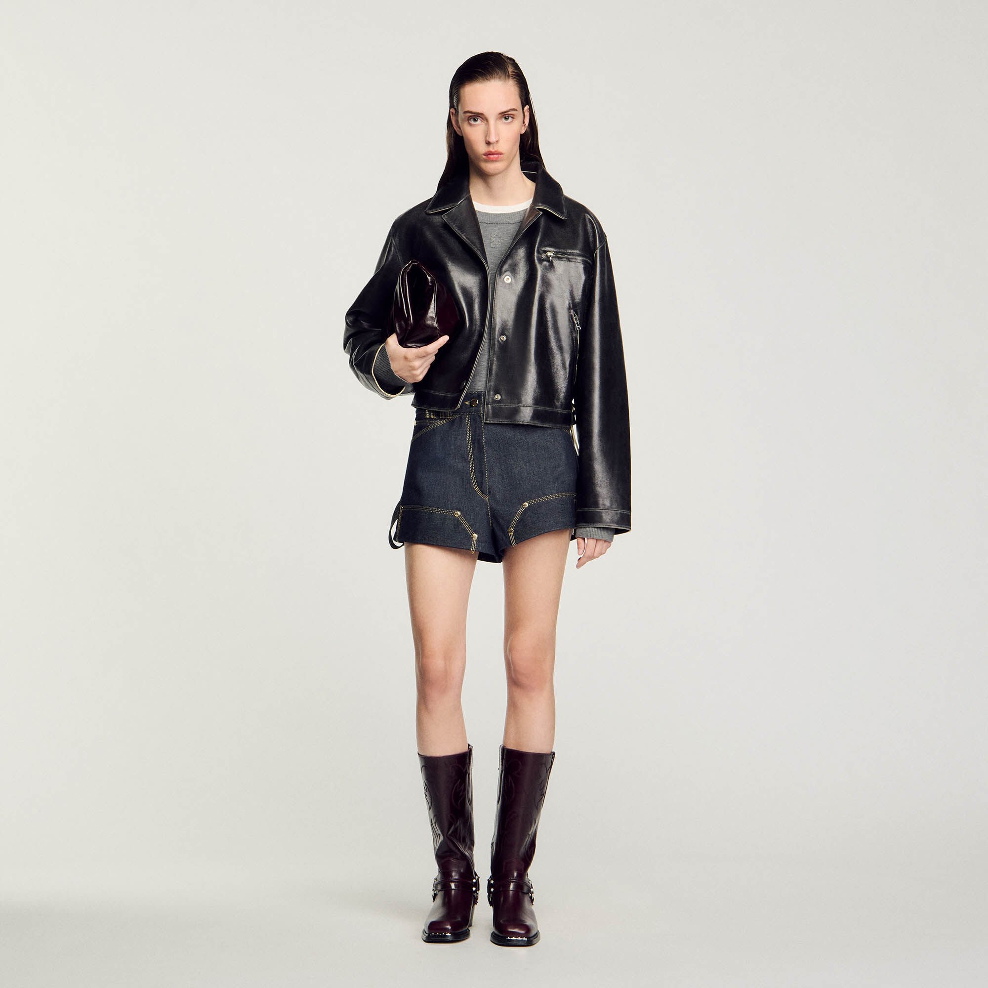 Sandro black leather jacket sale