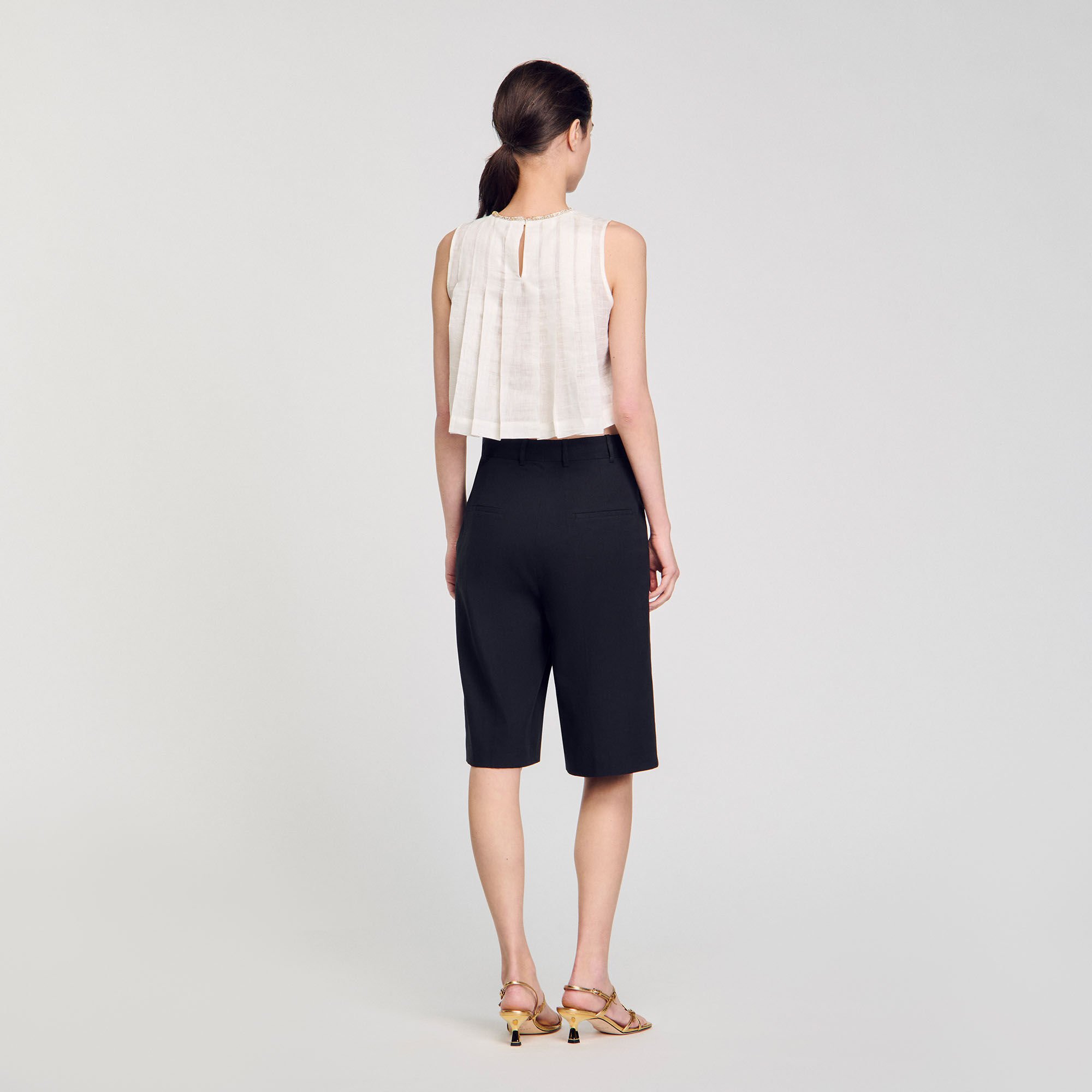 Pleated rhinestone neck crop top