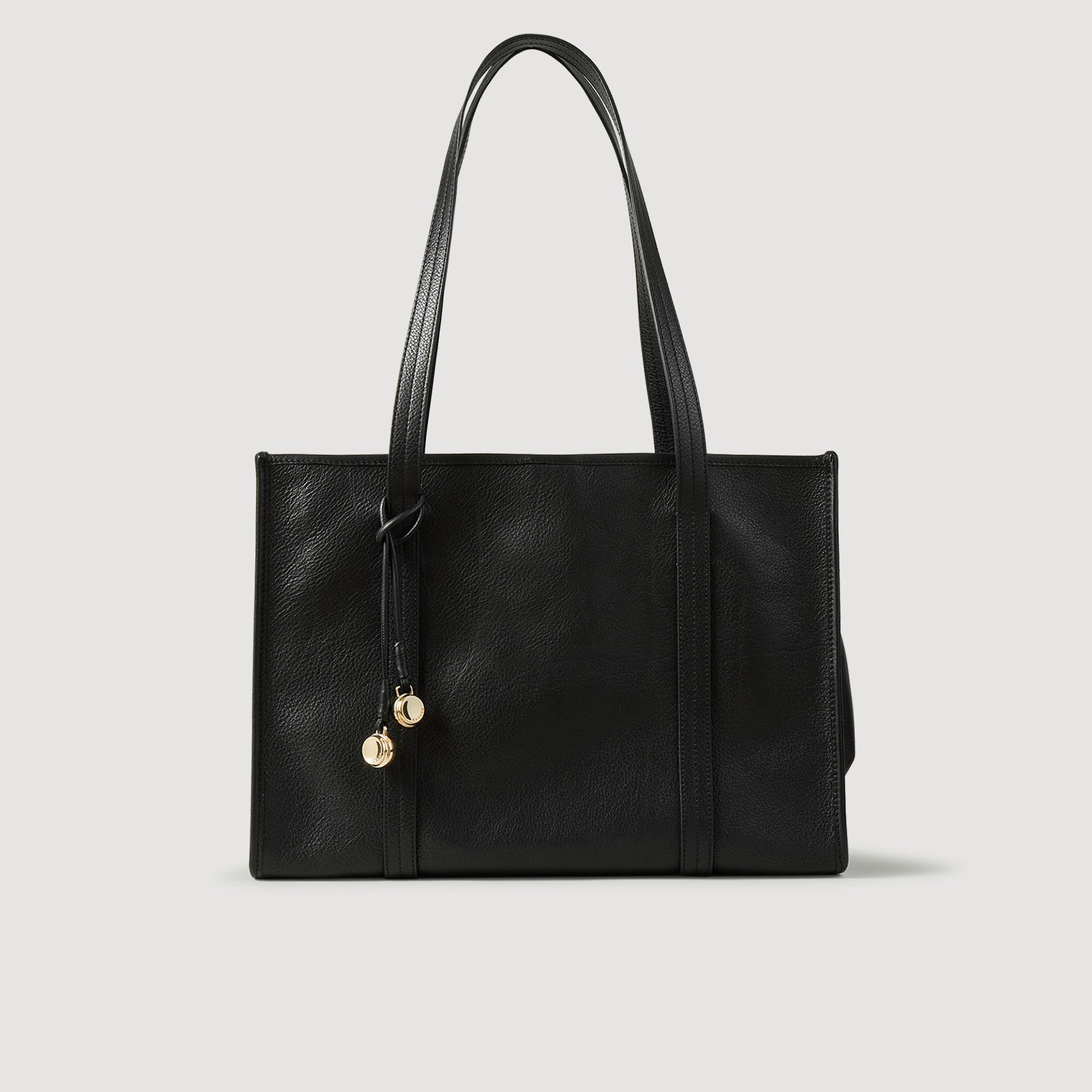 Soft leather shopping bag black / gray For Women | Sandro Paris