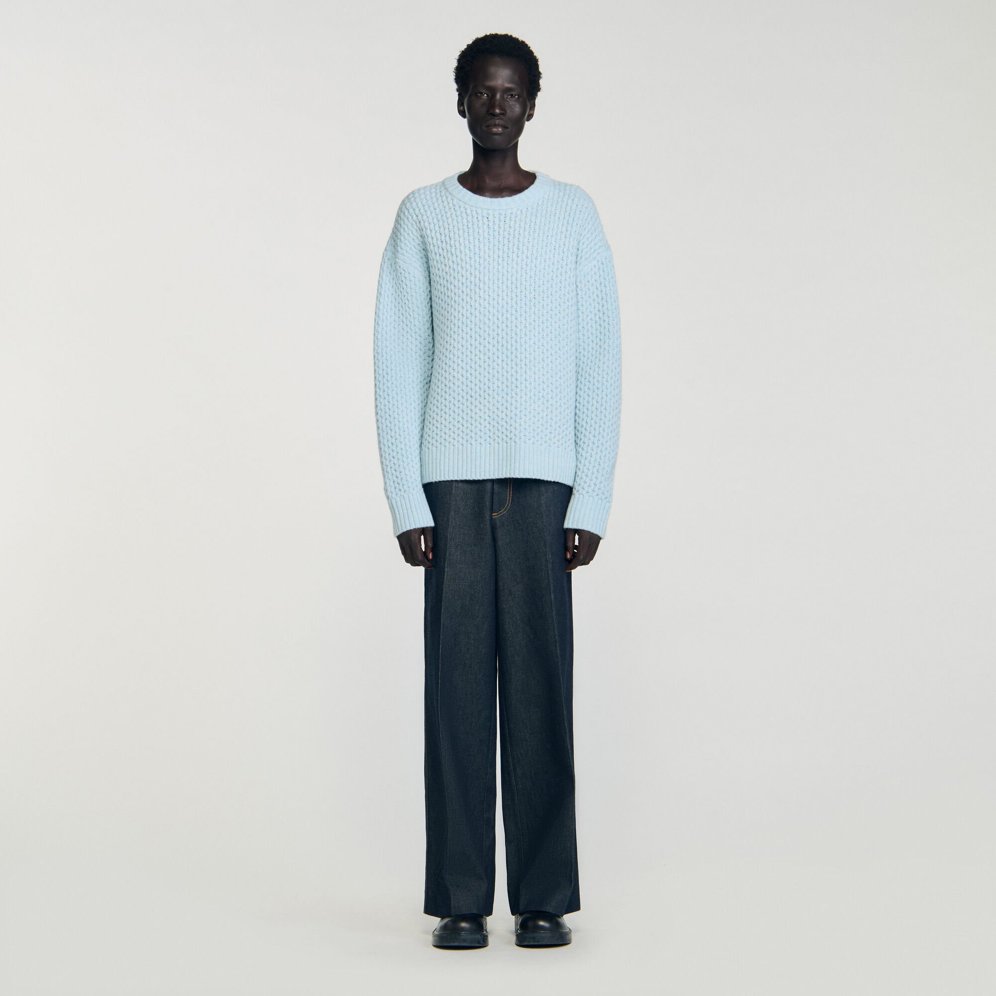 Honeycomb stitch wool jumper