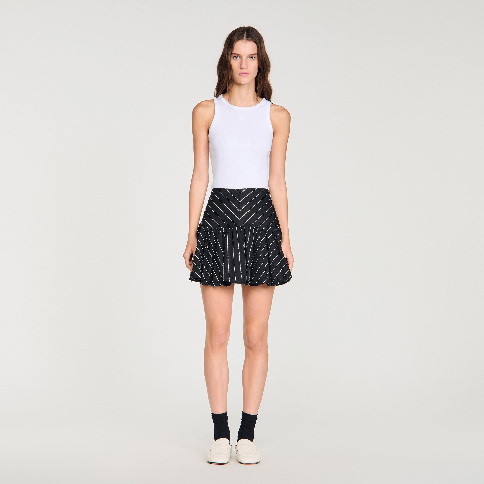 Short striped sequin skirt
