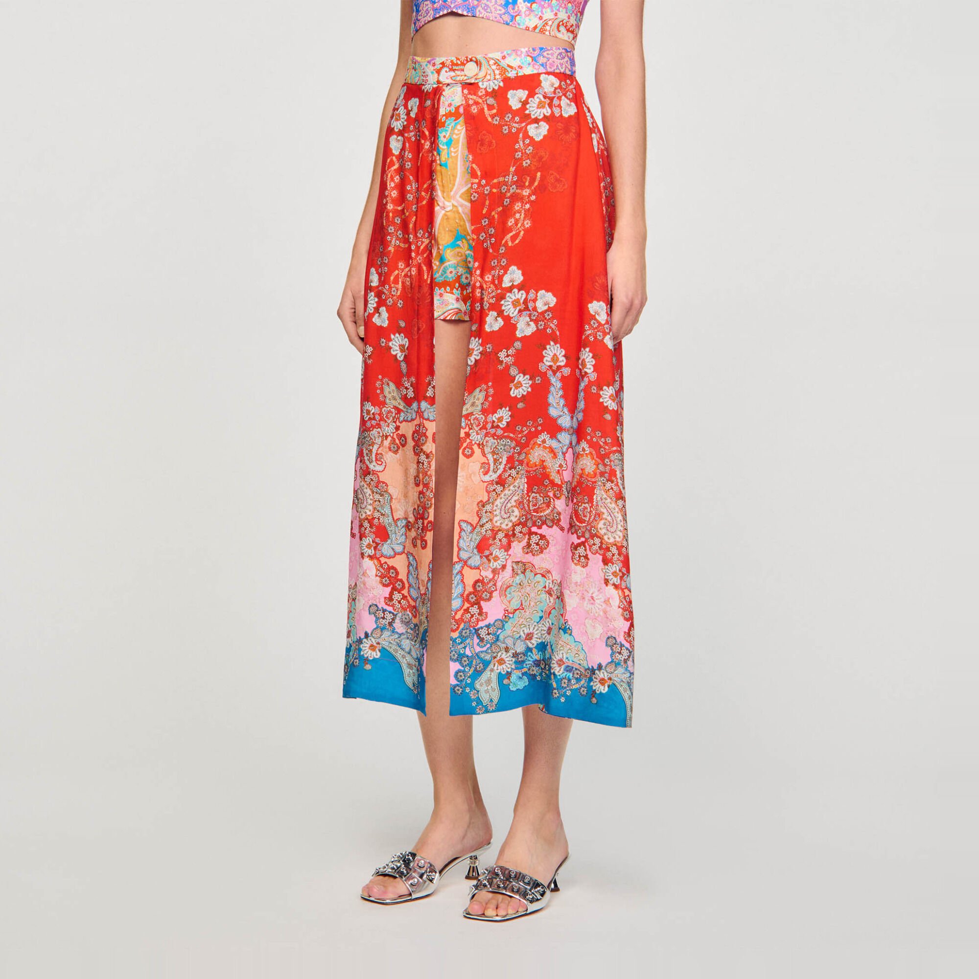 Skirt with long illusion panel