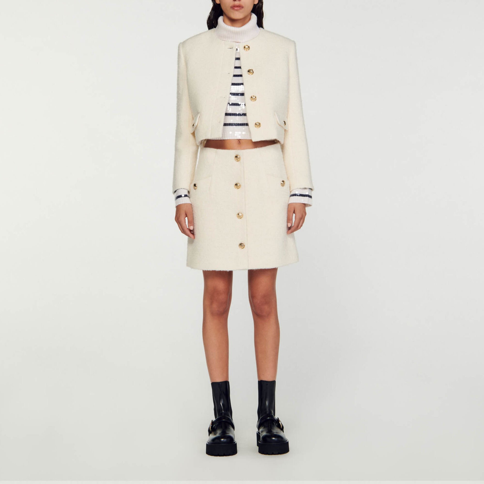 Short bouclé fabric skirt