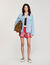Denim jacket with leather collar