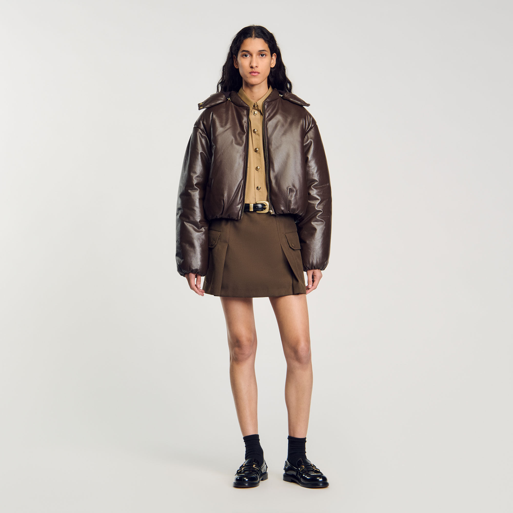 Sandro brown leather skirt store