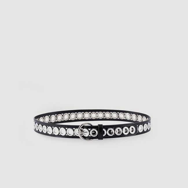 Belt with round buckle and eyelets