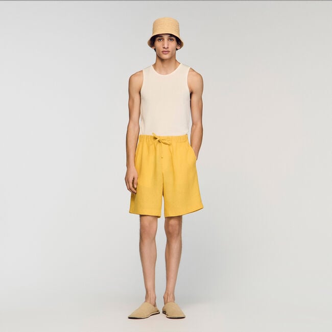 Elastic waist linen shorts