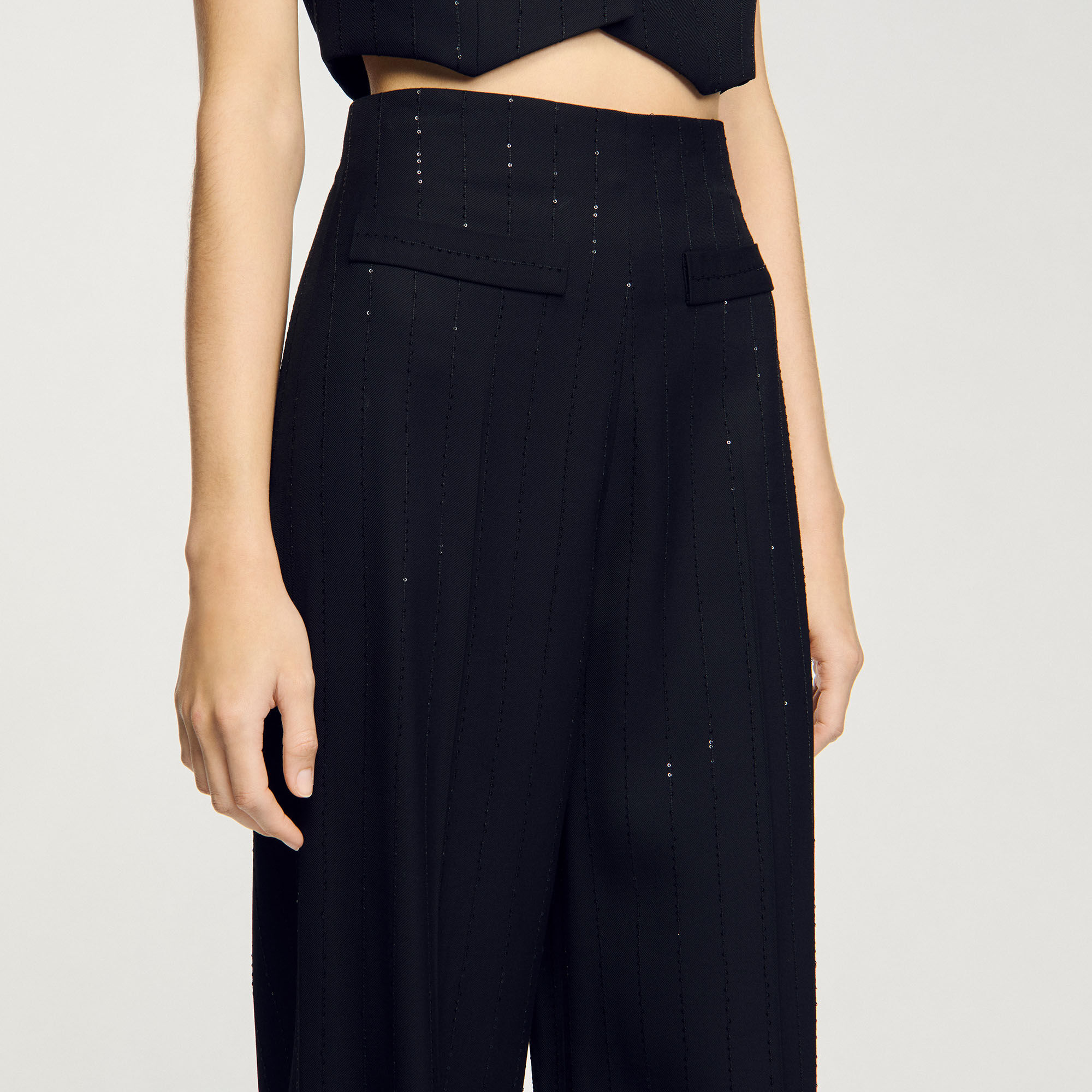 Sequinned suit trousers black / gray For Women | Sandro Paris