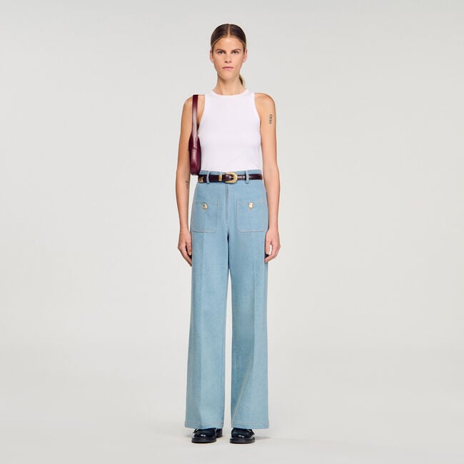 Faded high-rise wide-leg jeans