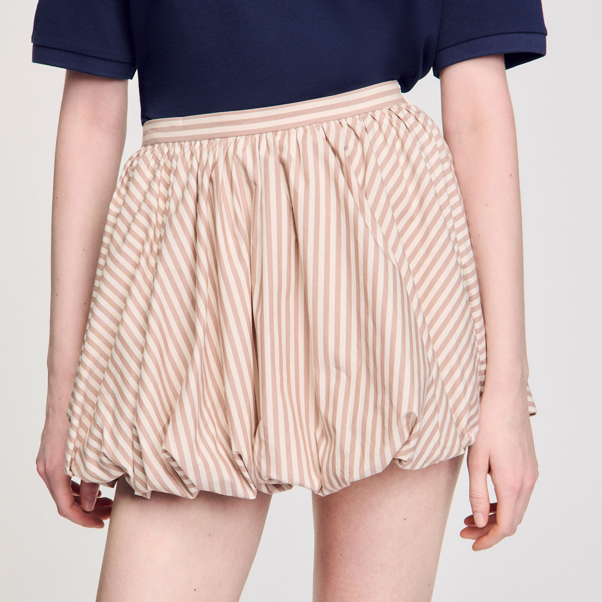 【MEDIA82】 Stripe Ballon skirt (Brown) Striped bubble skirt brown For Women | Sandro Paris