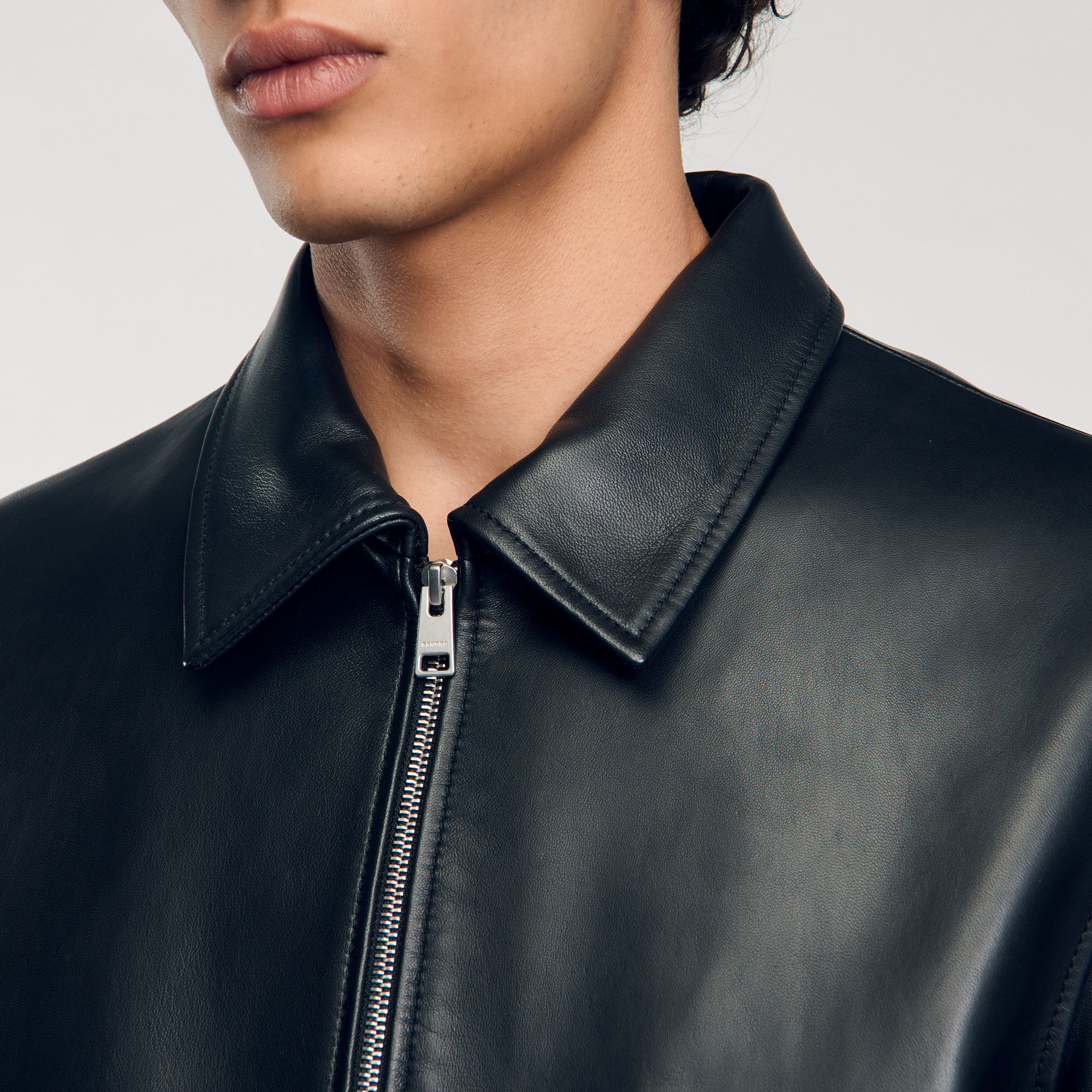 Plain leather jacket black / gray for Men | Sandro Paris