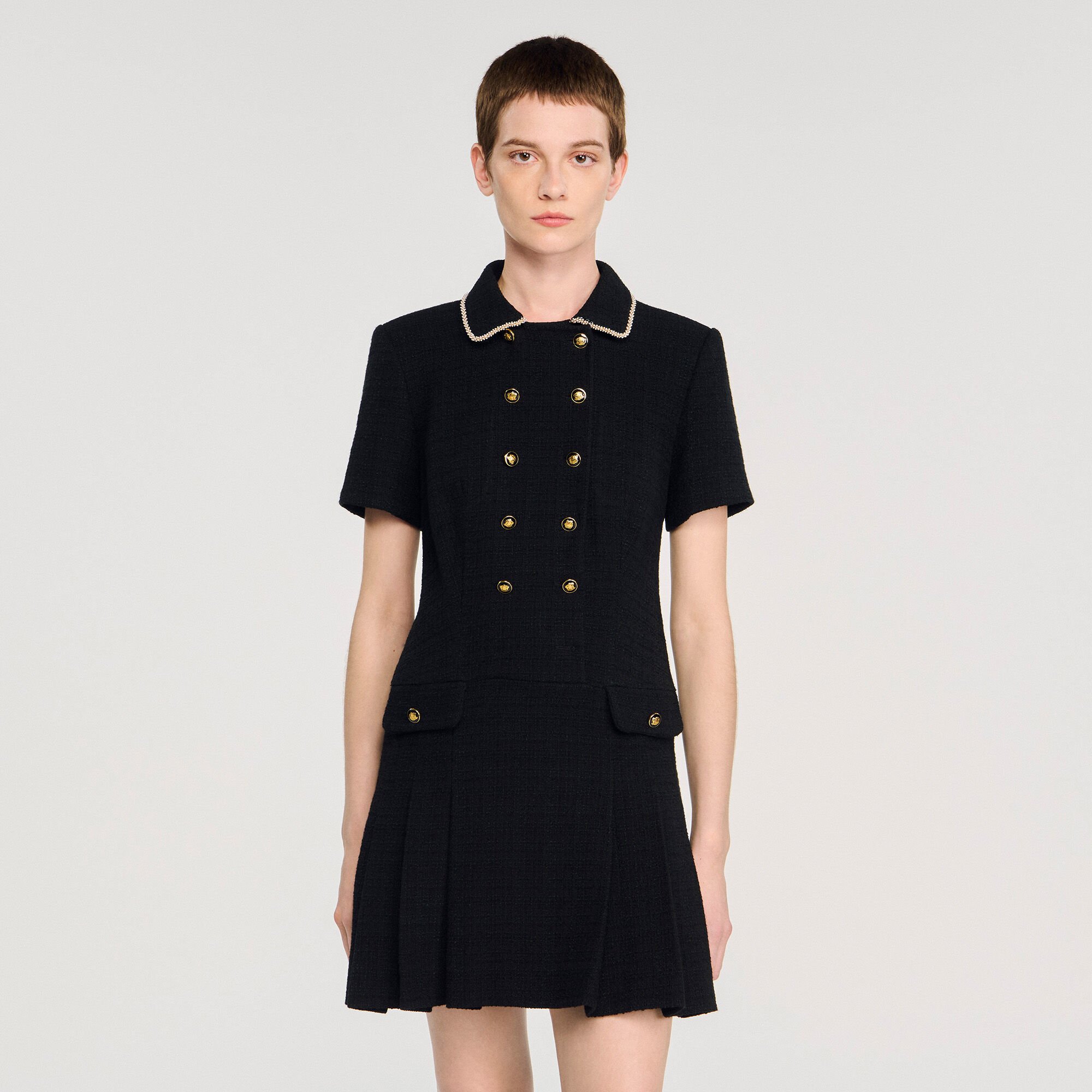 Short buttoned tweed dress