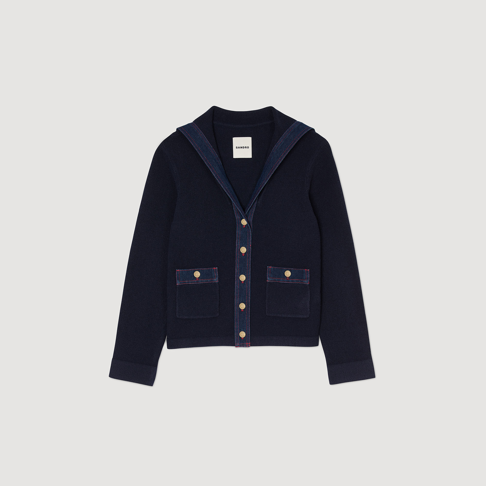 Cardigan with denim details blue For Women | Sandro Paris