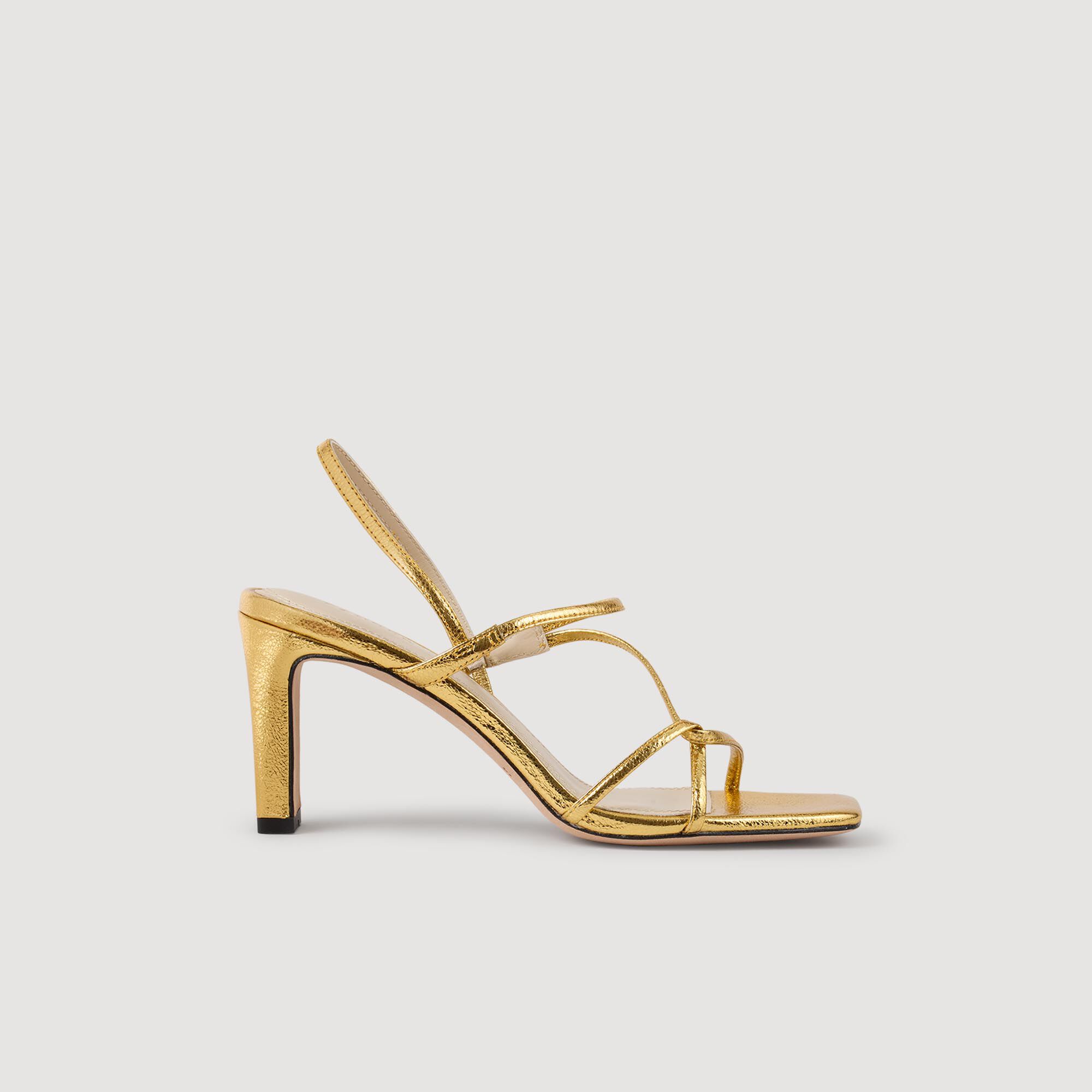 Embossed Leather Sandals - White Beige