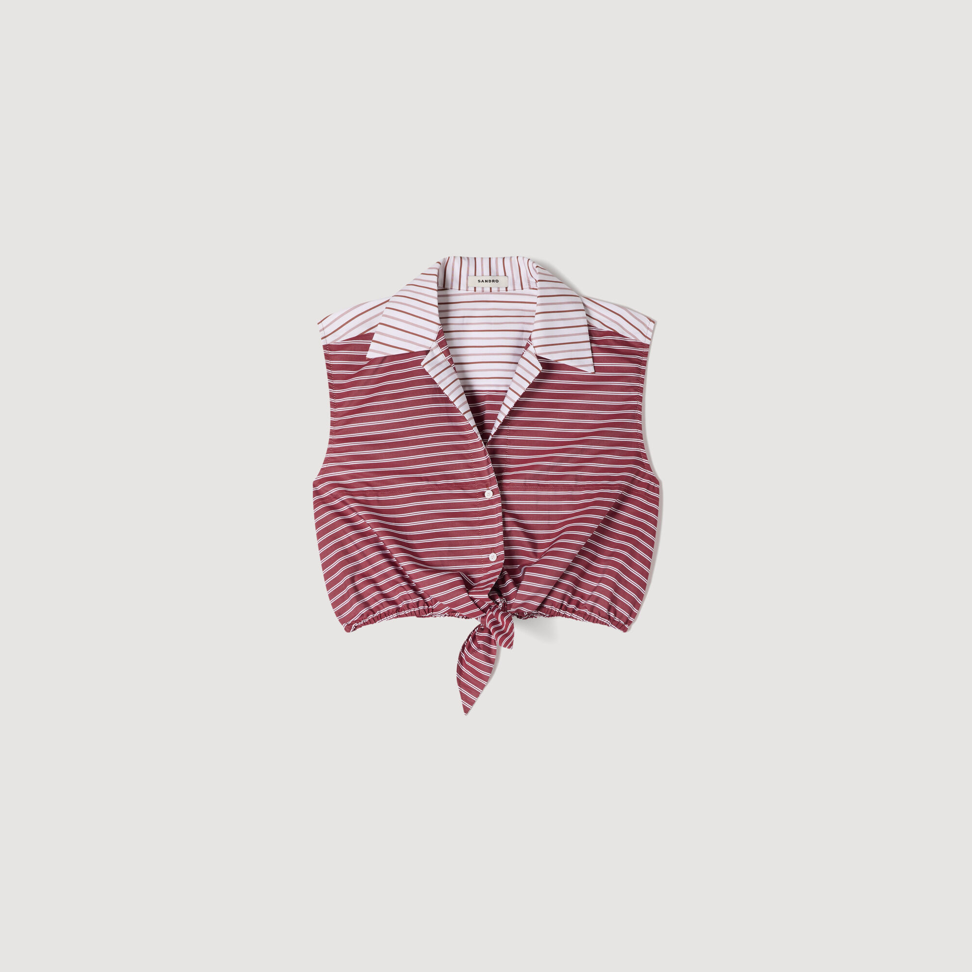 Red Striped Crop Shirt, Sand Linen