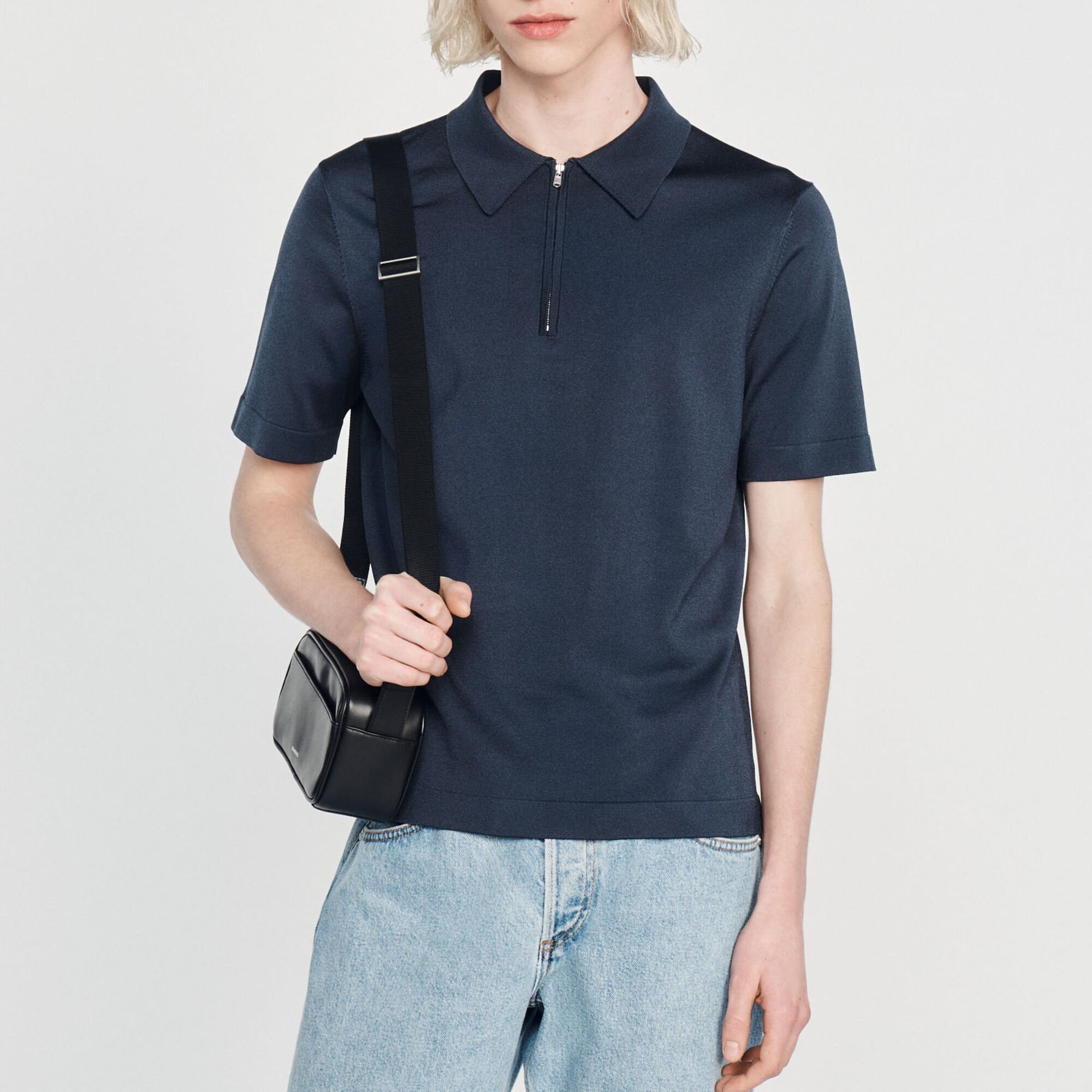 Knitted polo shirt with zip collar