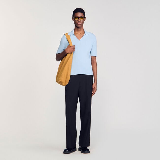 Rib knit polo shirt