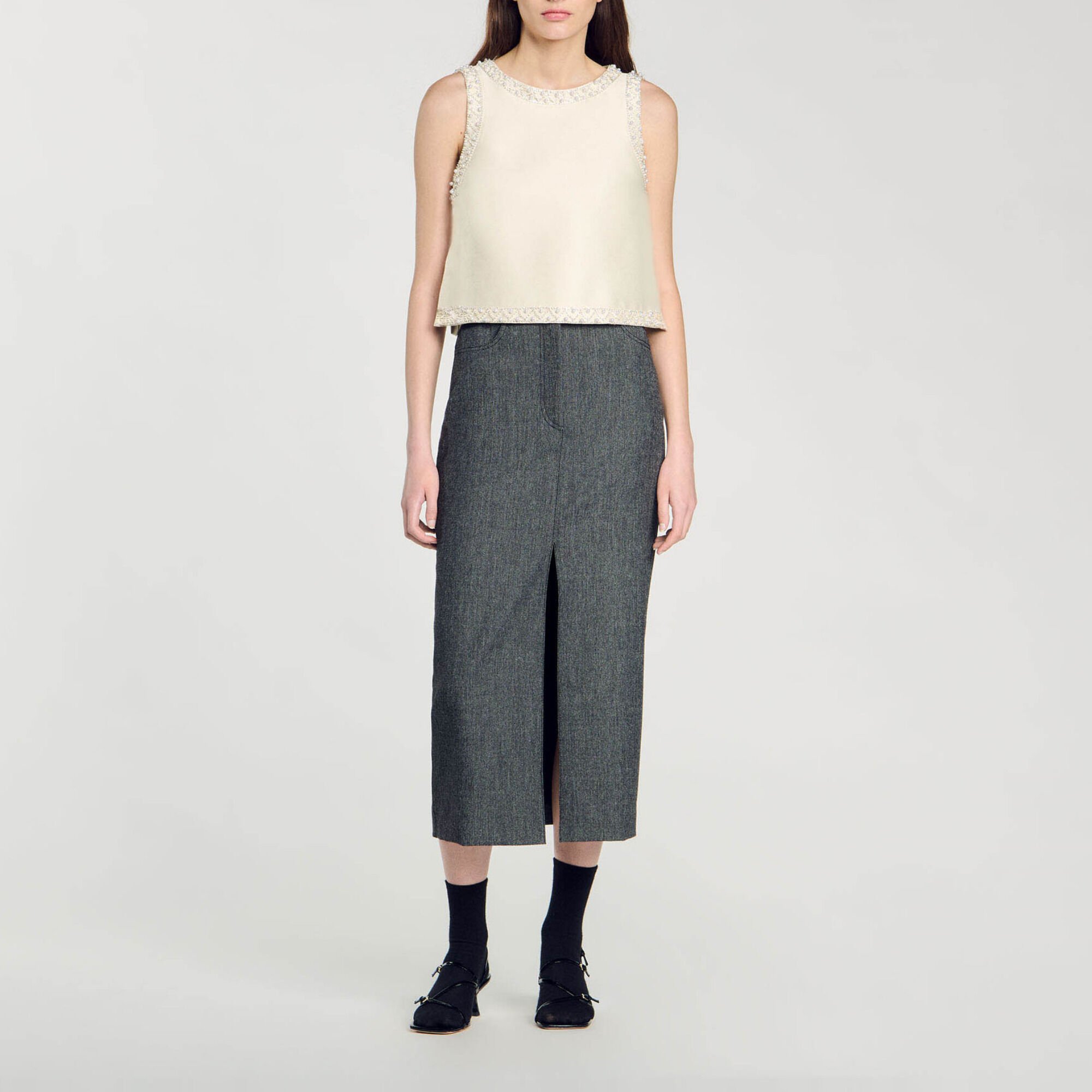 Satin top with rhinestones