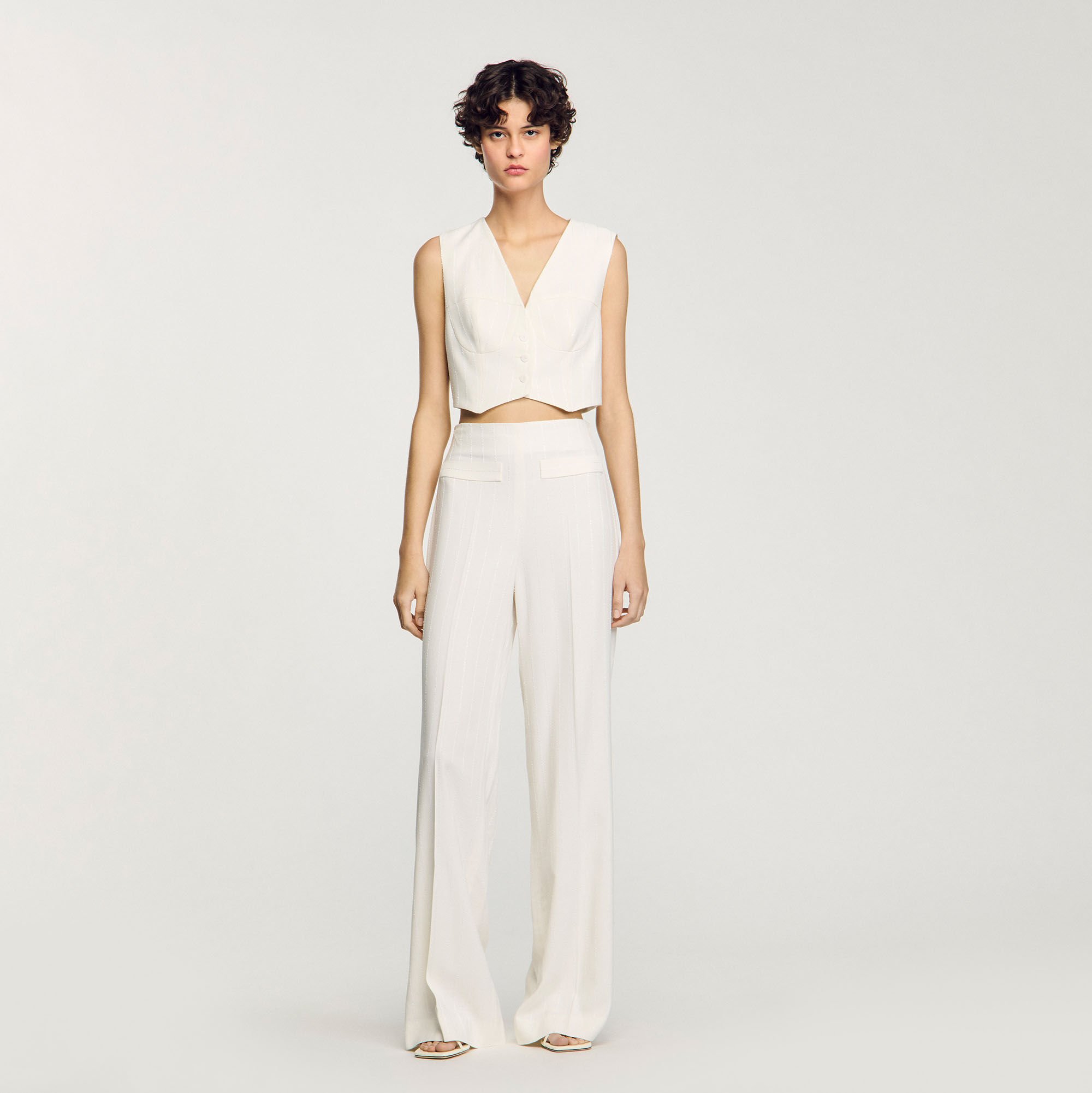 SANDRO レースツイードワンピース SNA6250 22FW Sequin cropped jacket white / beige For Women | Sandro Paris