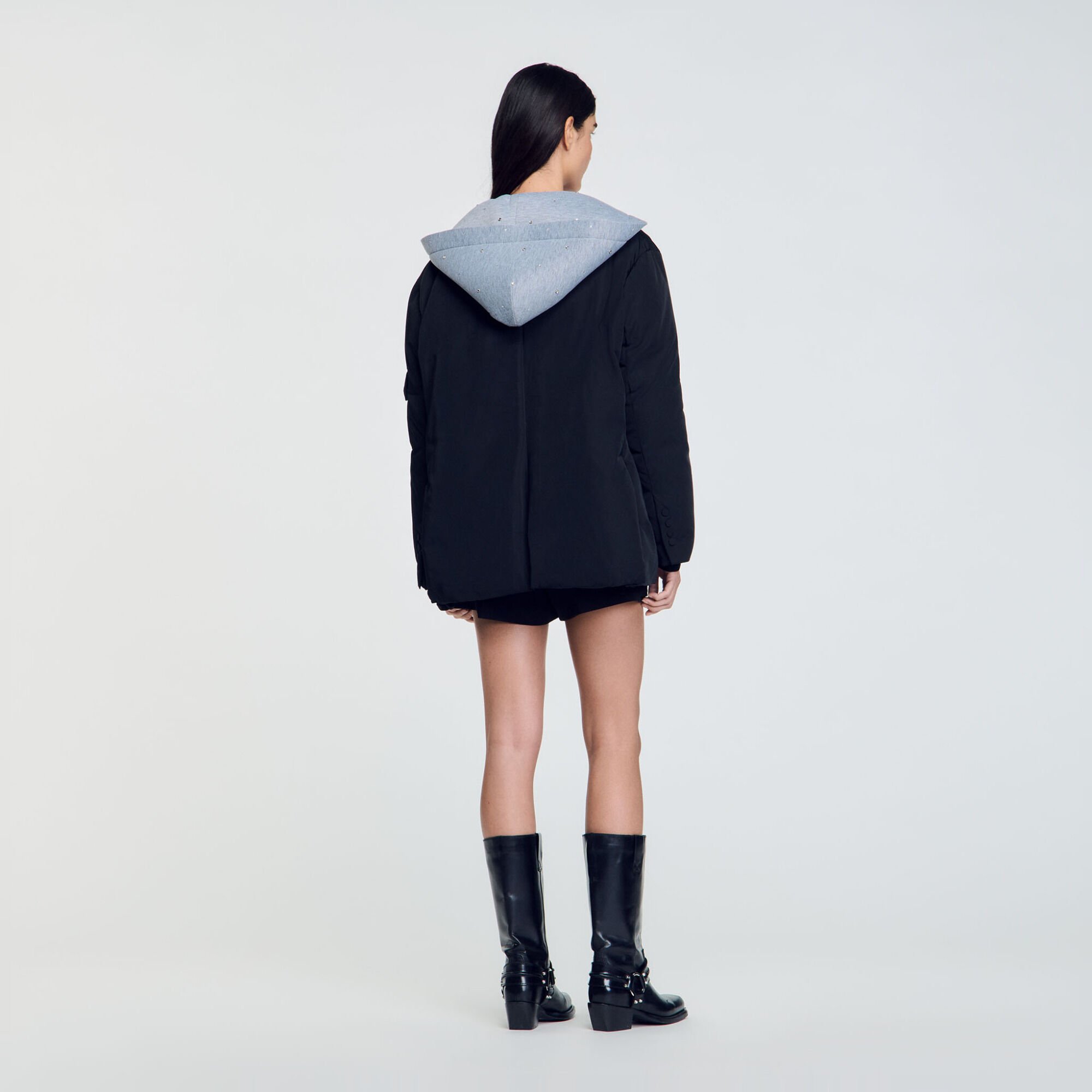 Coat with contrasting hood