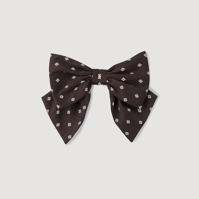 Printed satin bow barrette