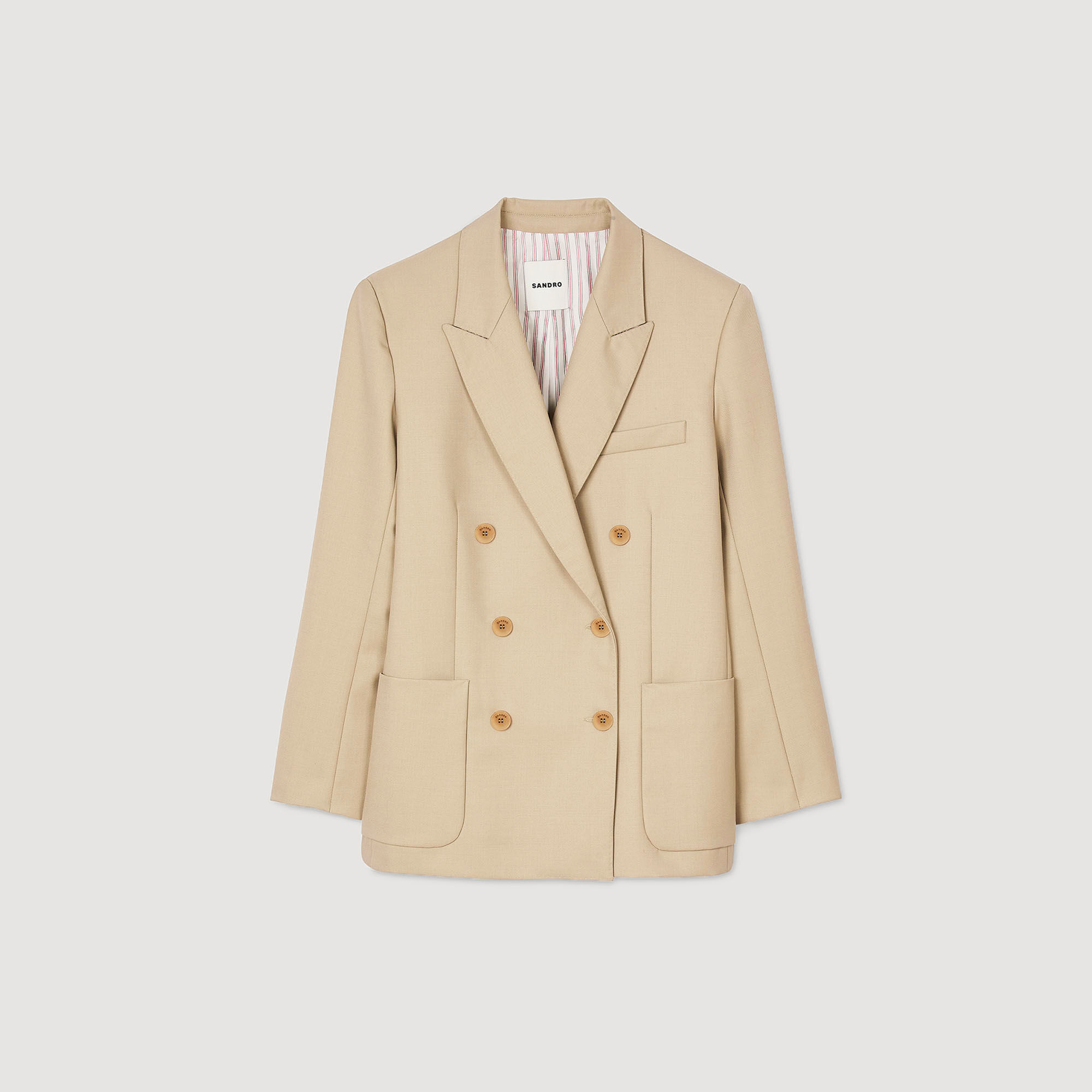 【海外限定】Sandroブレザー☆Lapel-collar double-breasted woo Double-breasted suit jacket black / gray For Women | Sandro