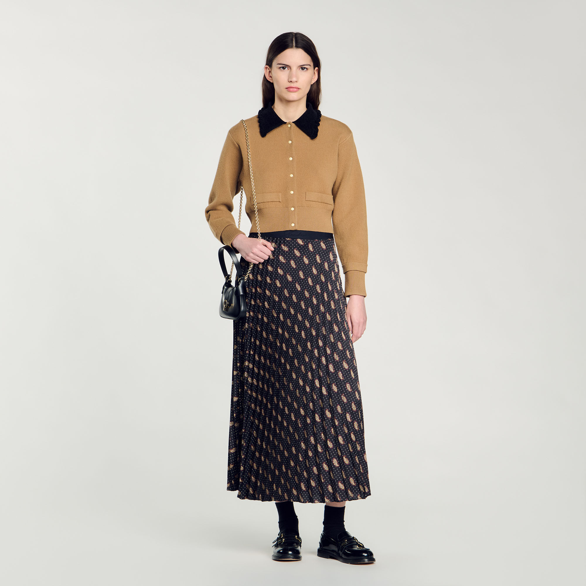 Sandro plaid pleated midi skirt top