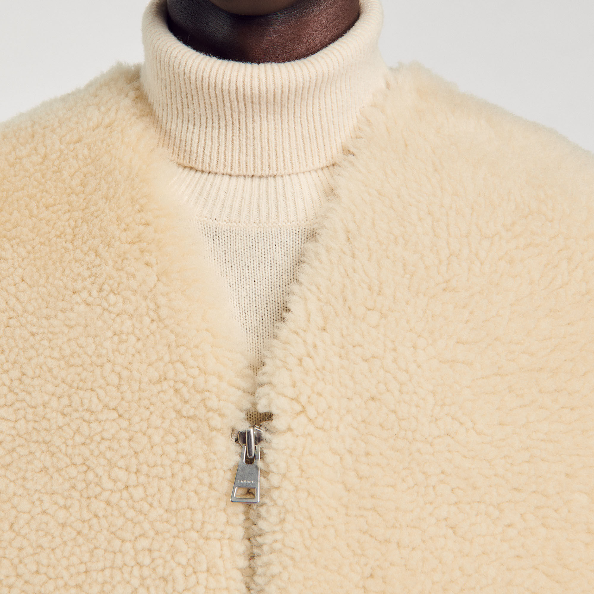 Sleeveless shearling cardigan white / beige for Men | Sandro Sleeveless shearling cardigan white / beige for Men | Sandro