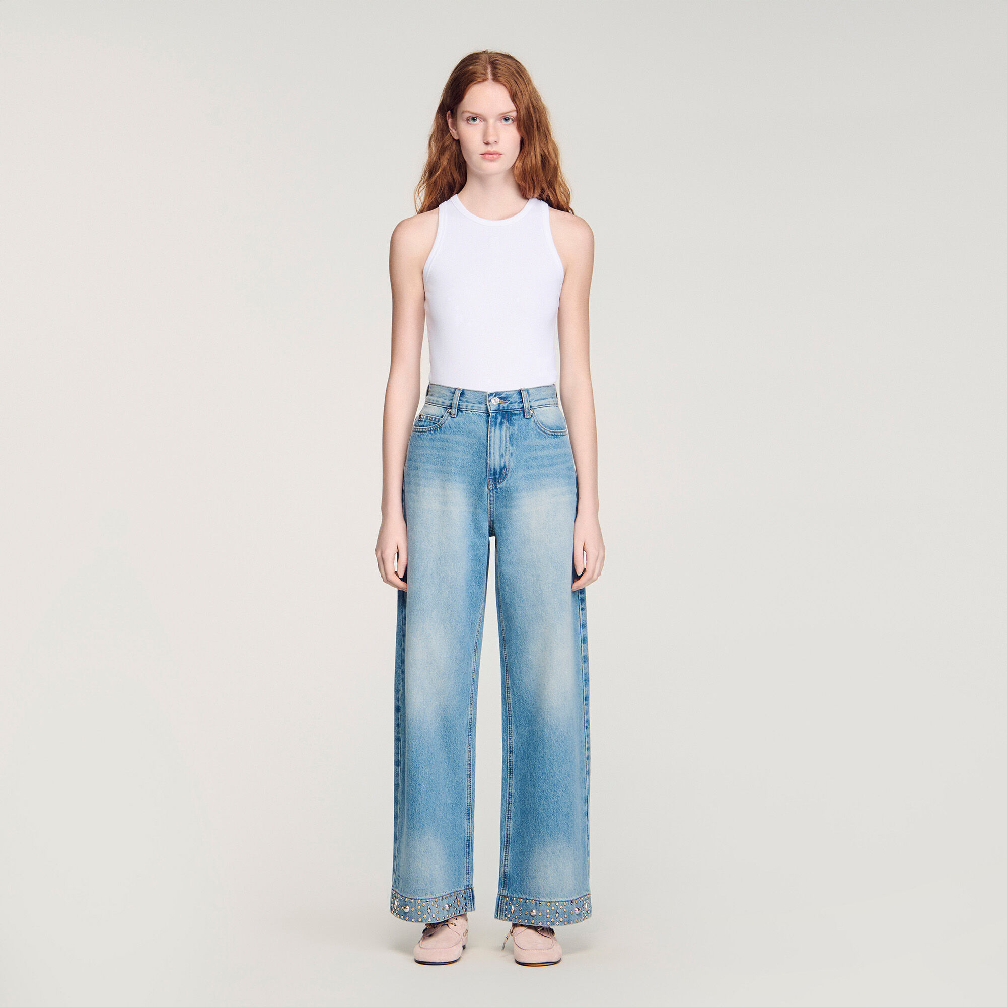 Rhinestone straight-leg jeans