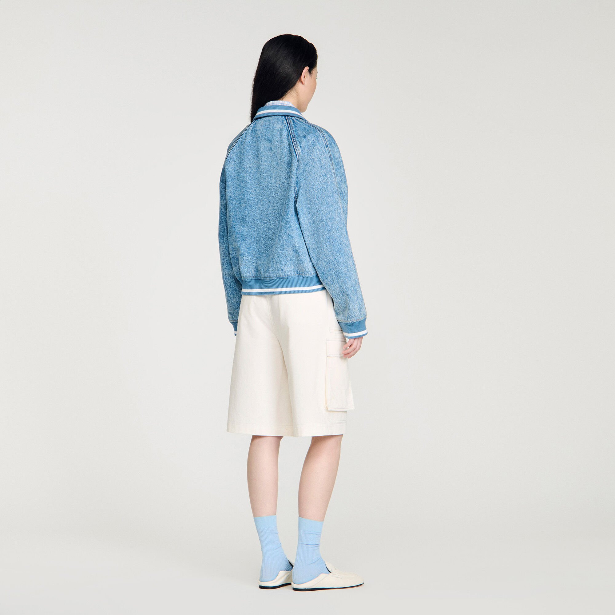 Rib-trimmed denim jacket