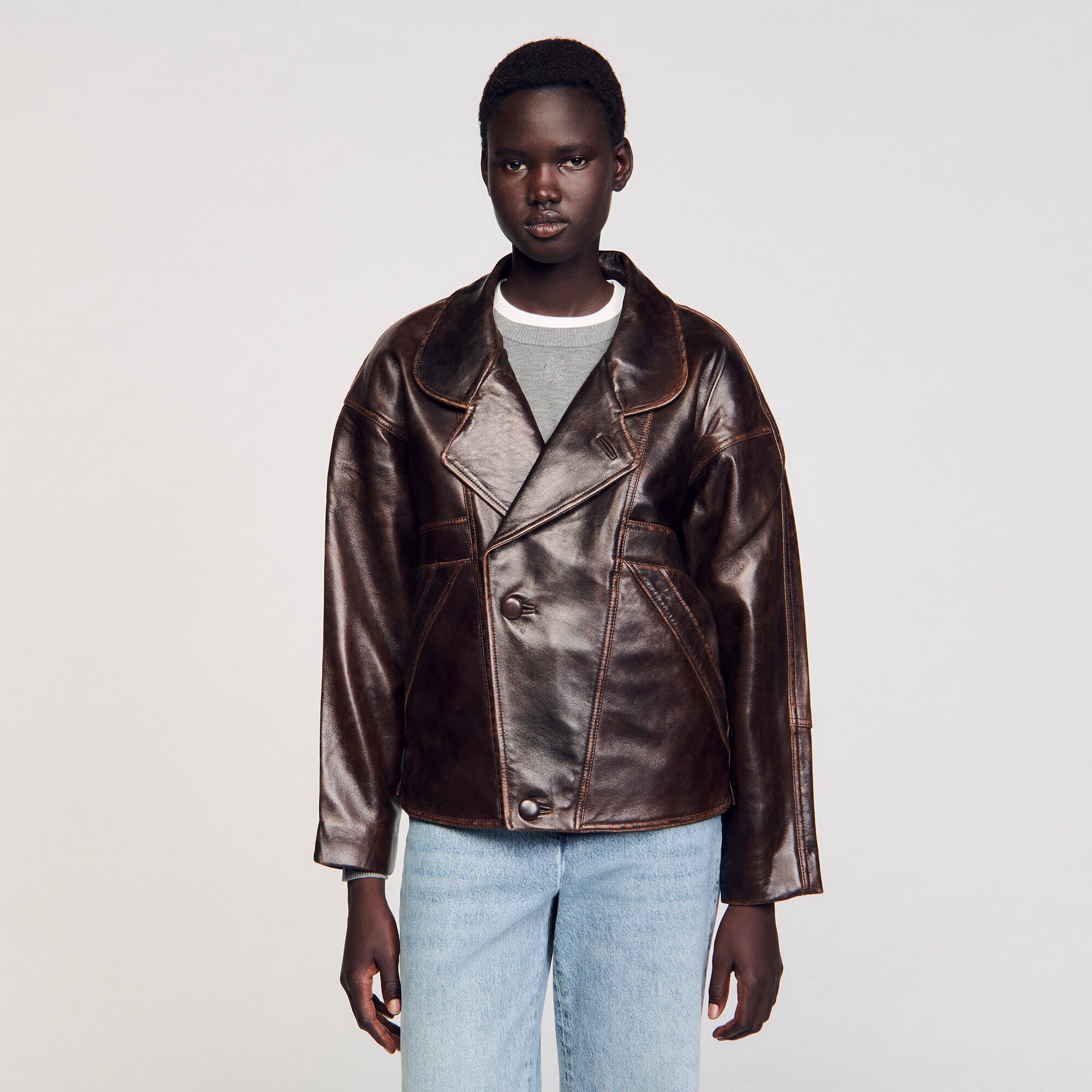 Oversized leather jacket