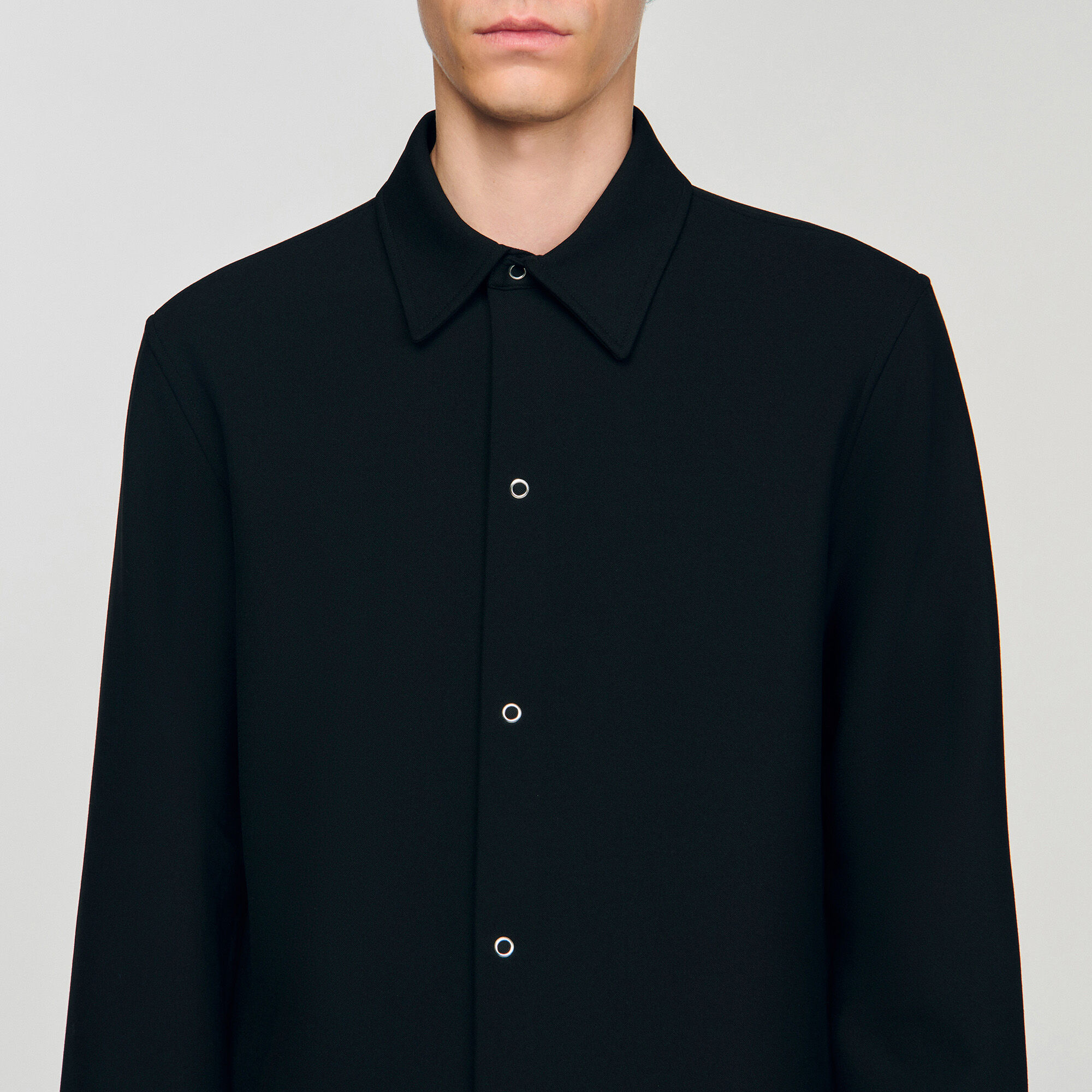 Long-sleeved jersey shirt black / gray for Men | Sandro Paris