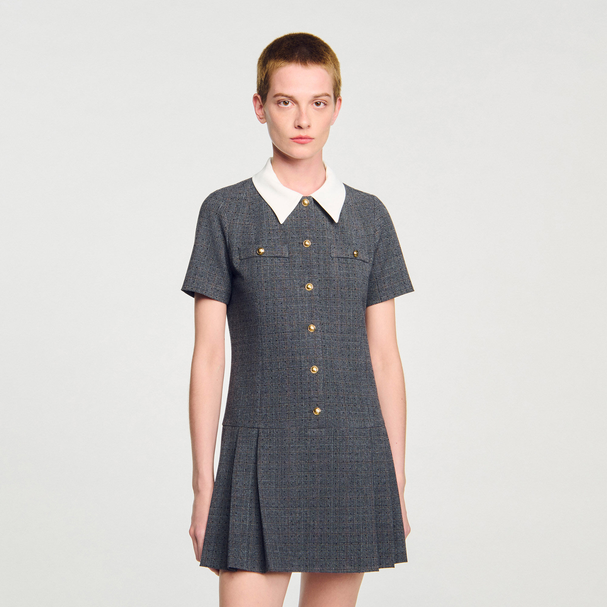 Short pleated dress with rhinestones black / gray For Women