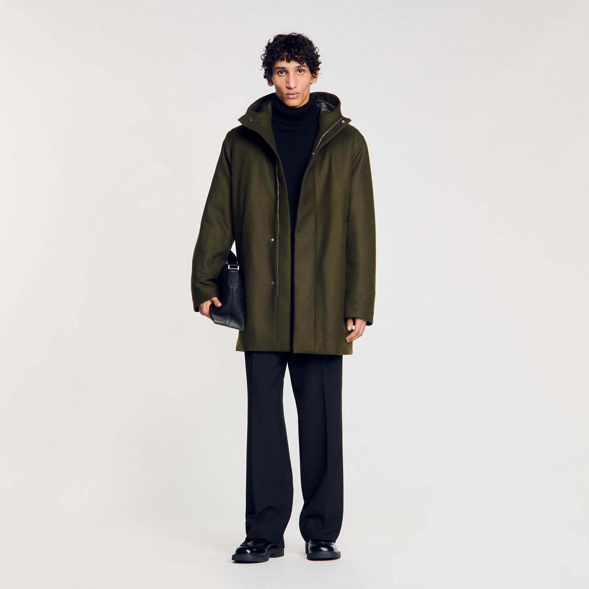Hooded wool parka green for Men Sandro Paris