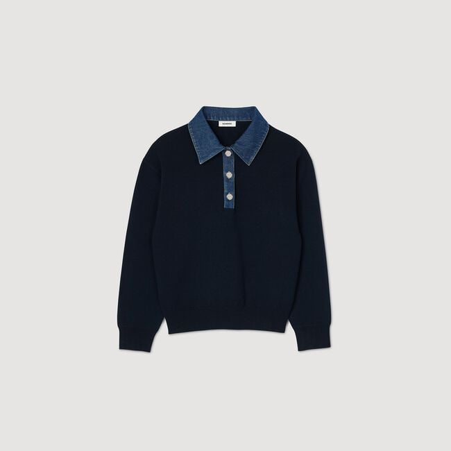 Jumper with denim collar