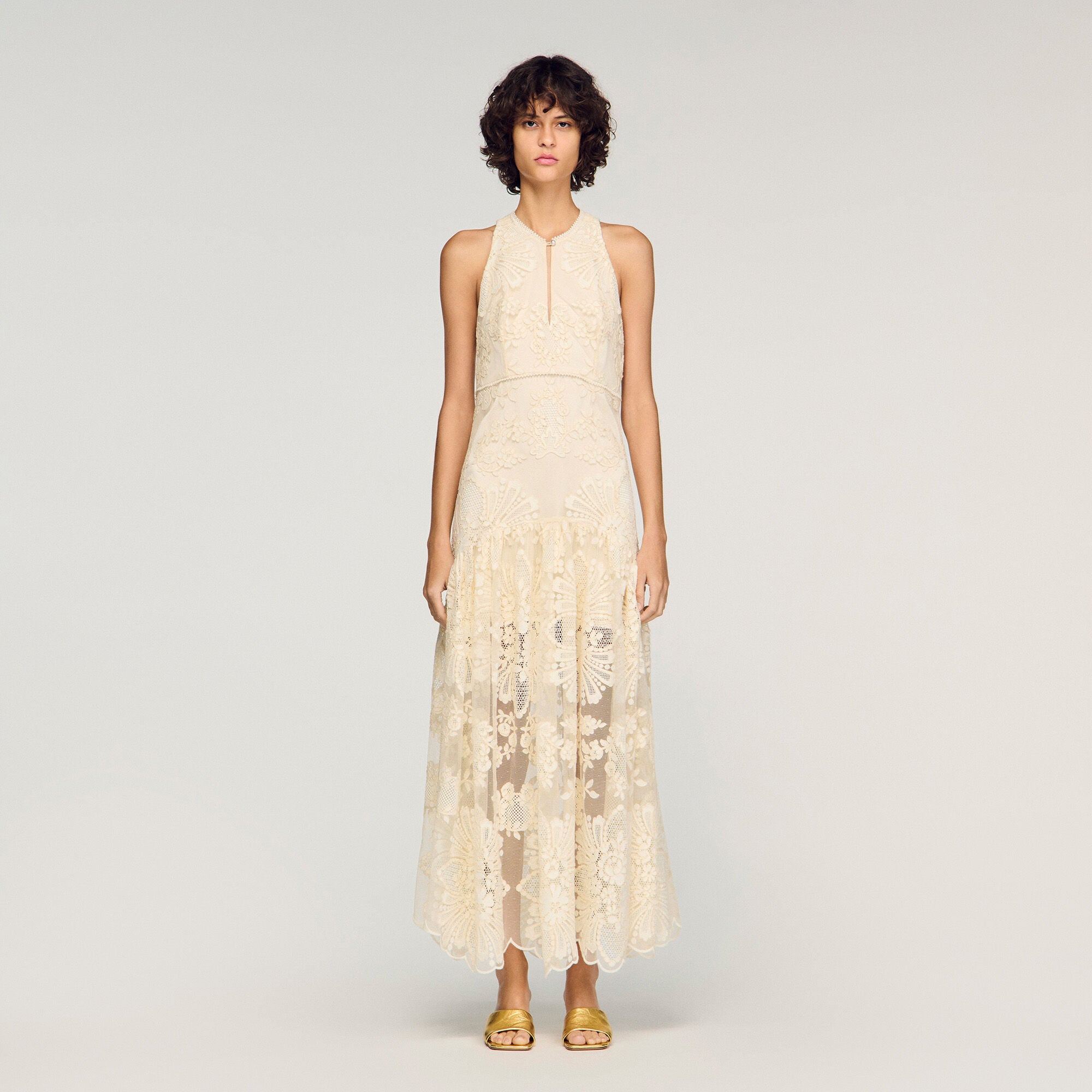 Floral cotton guipure maxi dress