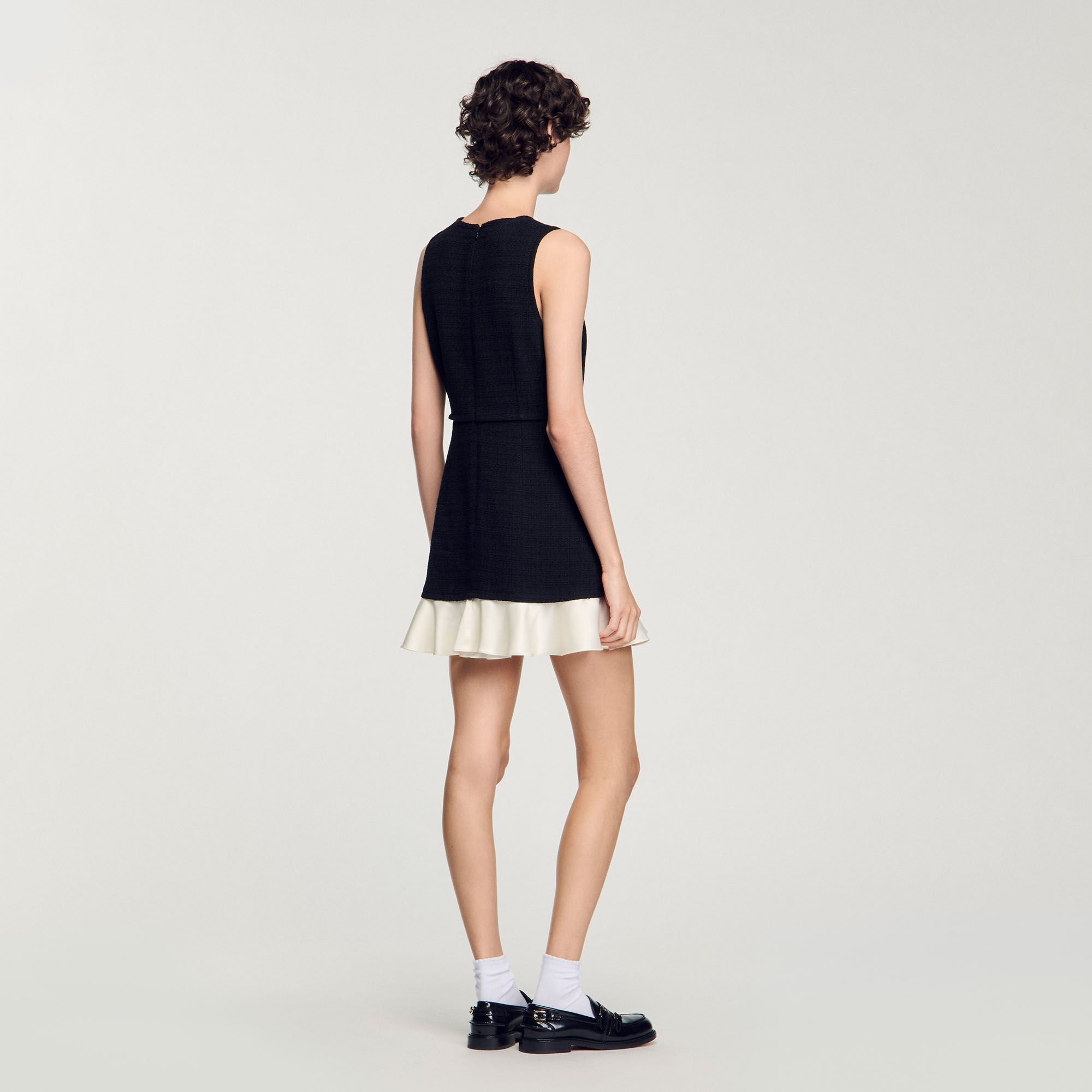 Two-tone tweed short dress black / gray For Women | Sandro Paris Two-tone tweed short dress black / gray For Women | Sandro Paris