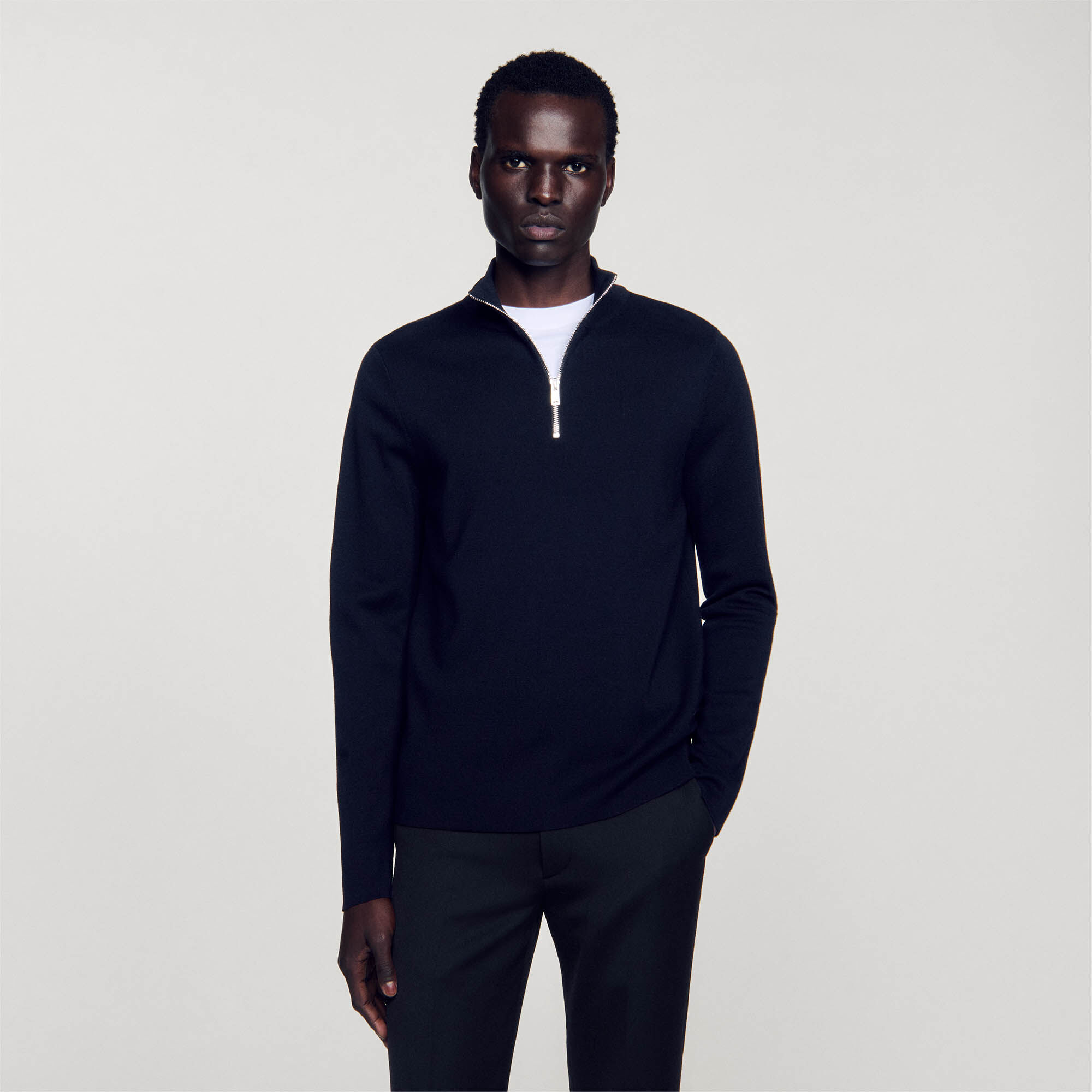 Wool jumper with zip collar